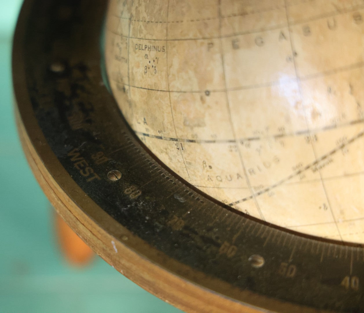 Antique Rand Mcnally 8-Inch Celestial Globe, Constellation Globe Showing The Stars, Wooden Stand, Circa 1924, Note Fading, Heavy Wear