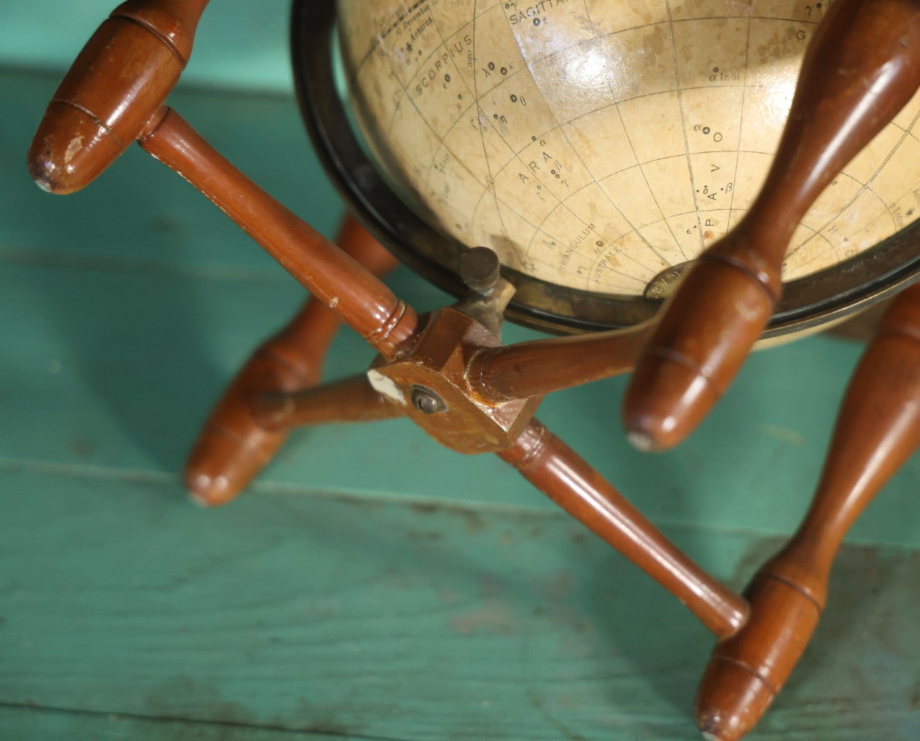 Antique Rand Mcnally 8-Inch Celestial Globe, Constellation Globe Showing The Stars, Wooden Stand, Circa 1924, Note Fading, Heavy Wear