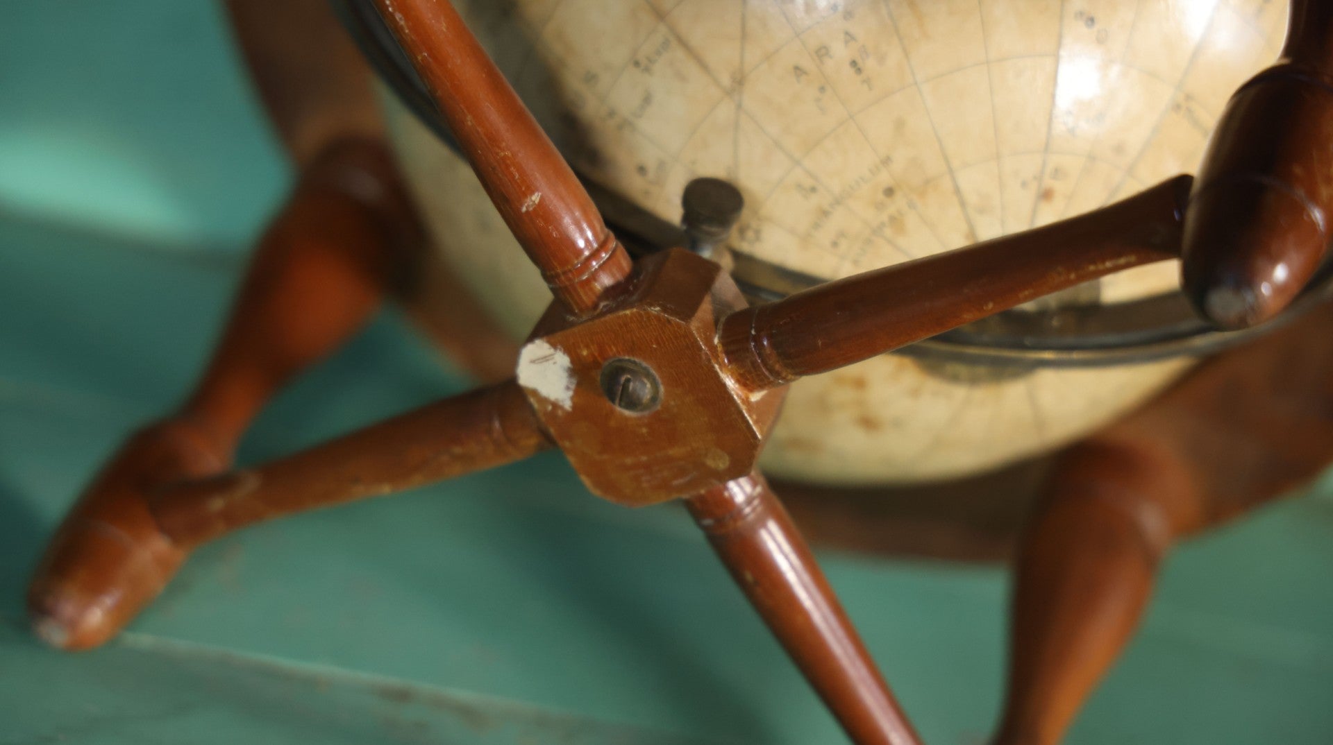 Antique Rand Mcnally 8-Inch Celestial Globe, Constellation Globe Showing The Stars, Wooden Stand, Circa 1924, Note Fading, Heavy Wear