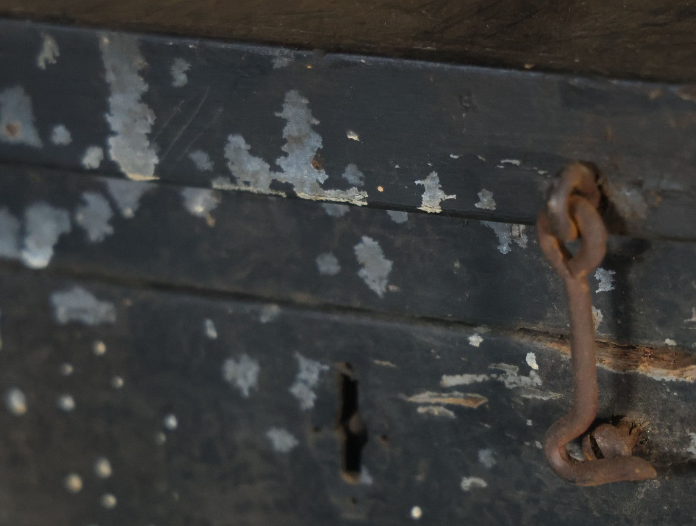 Antique Bench Made Wooden Tool Box With Lift Top, Two Drawers, Ruler Dividers, Worn Surface Finish, Black Paint