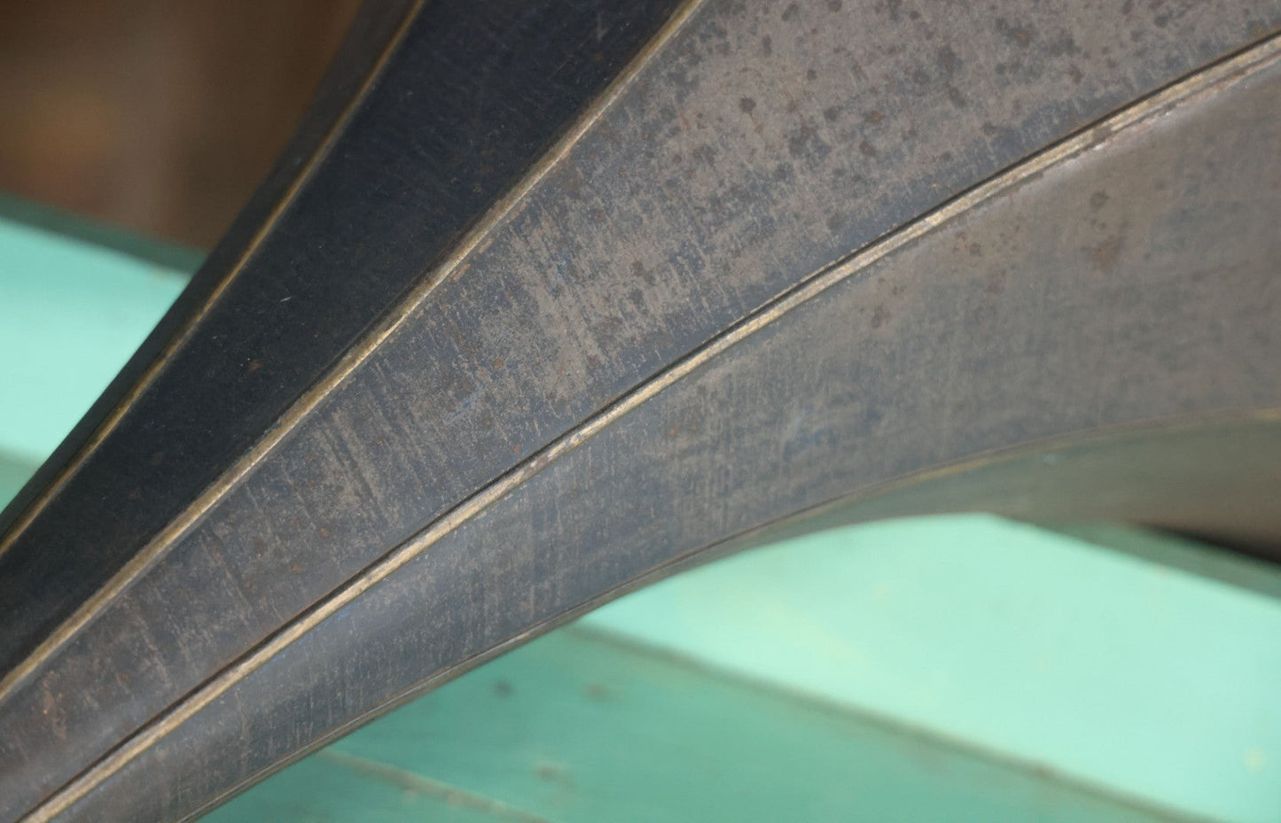 Antique Tin Phonograph Victrola Edison Horn, With Blue And Yellow Design, Manufactured By Babson Bros, Chicago, Circa 1910