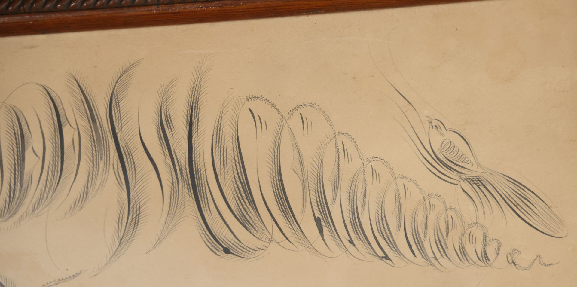 Antique Hand Drawn Calligraphy Art, "Friendship," With Birds Motif. 19-1/4" x 11-1/2"