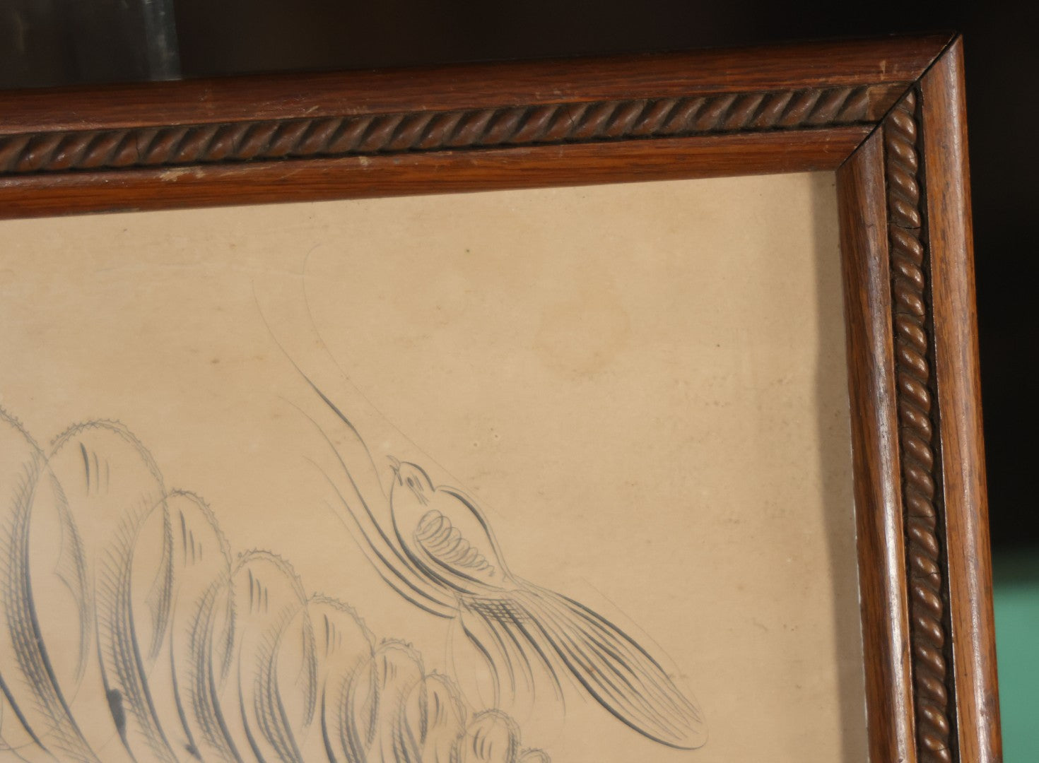 Antique Hand Drawn Calligraphy Art, "Friendship," With Birds Motif. 19-1/4" x 11-1/2"