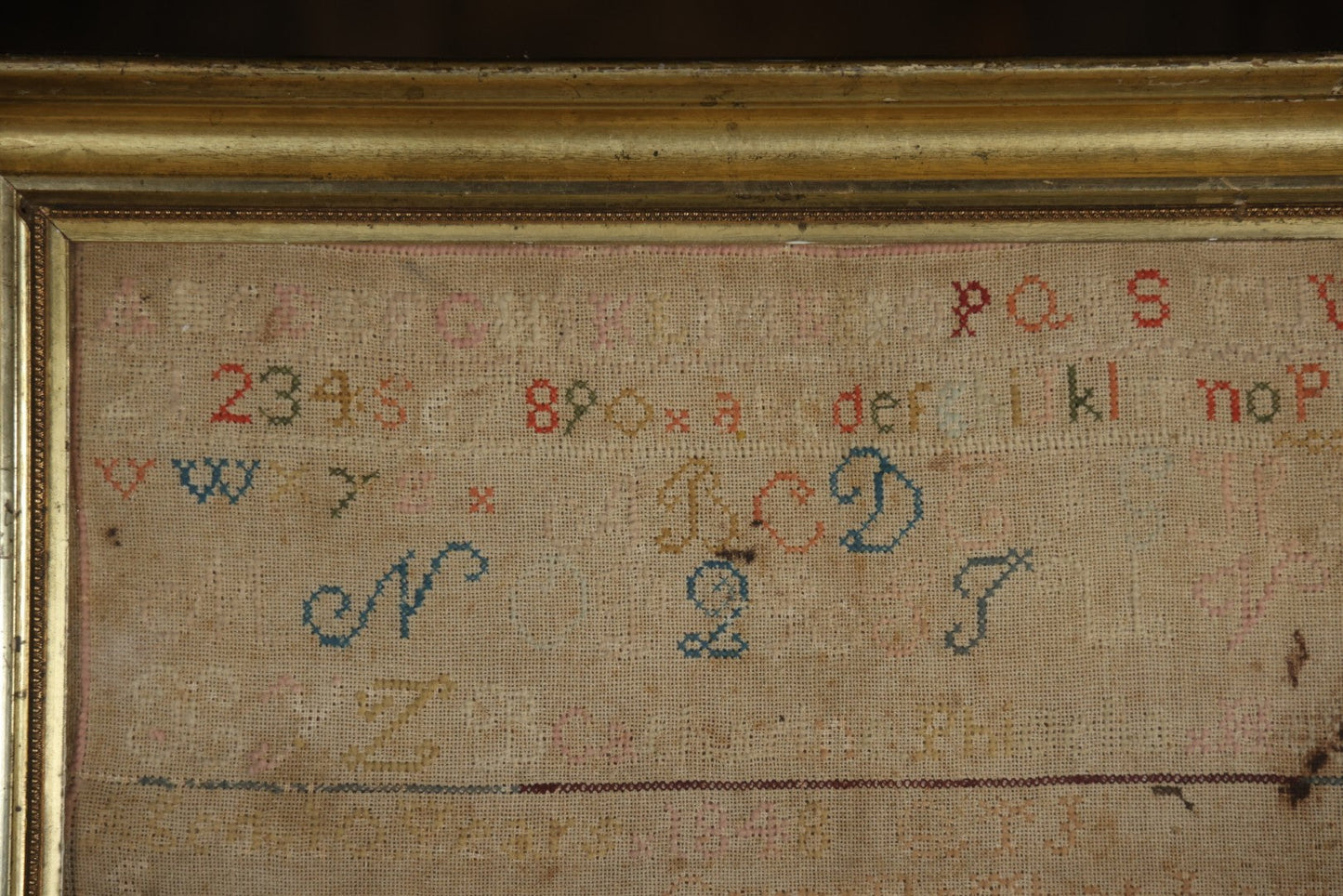 Antique Needlepoint Sampler, Steamship Erie Fire Commemoration And Memorial, Circa 1840s. 21-3/4" x 18-3/4"