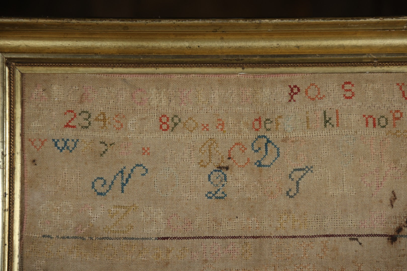 Antique Needlepoint Sampler, Steamship Erie Fire Commemoration And Memorial, Circa 1840s. 21-3/4" x 18-3/4"