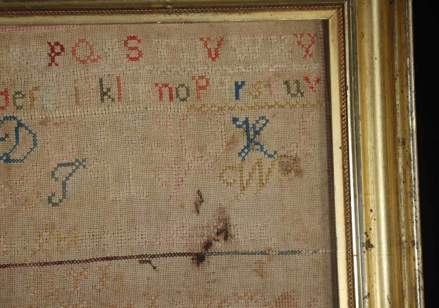 Antique Needlepoint Sampler, Steamship Erie Fire Commemoration And Memorial, Circa 1840s. 21-3/4" x 18-3/4"