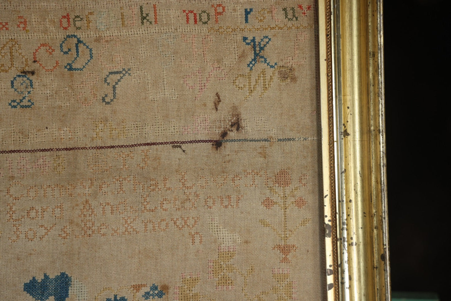 Antique Needlepoint Sampler, Steamship Erie Fire Commemoration And Memorial, Circa 1840s. 21-3/4" x 18-3/4"