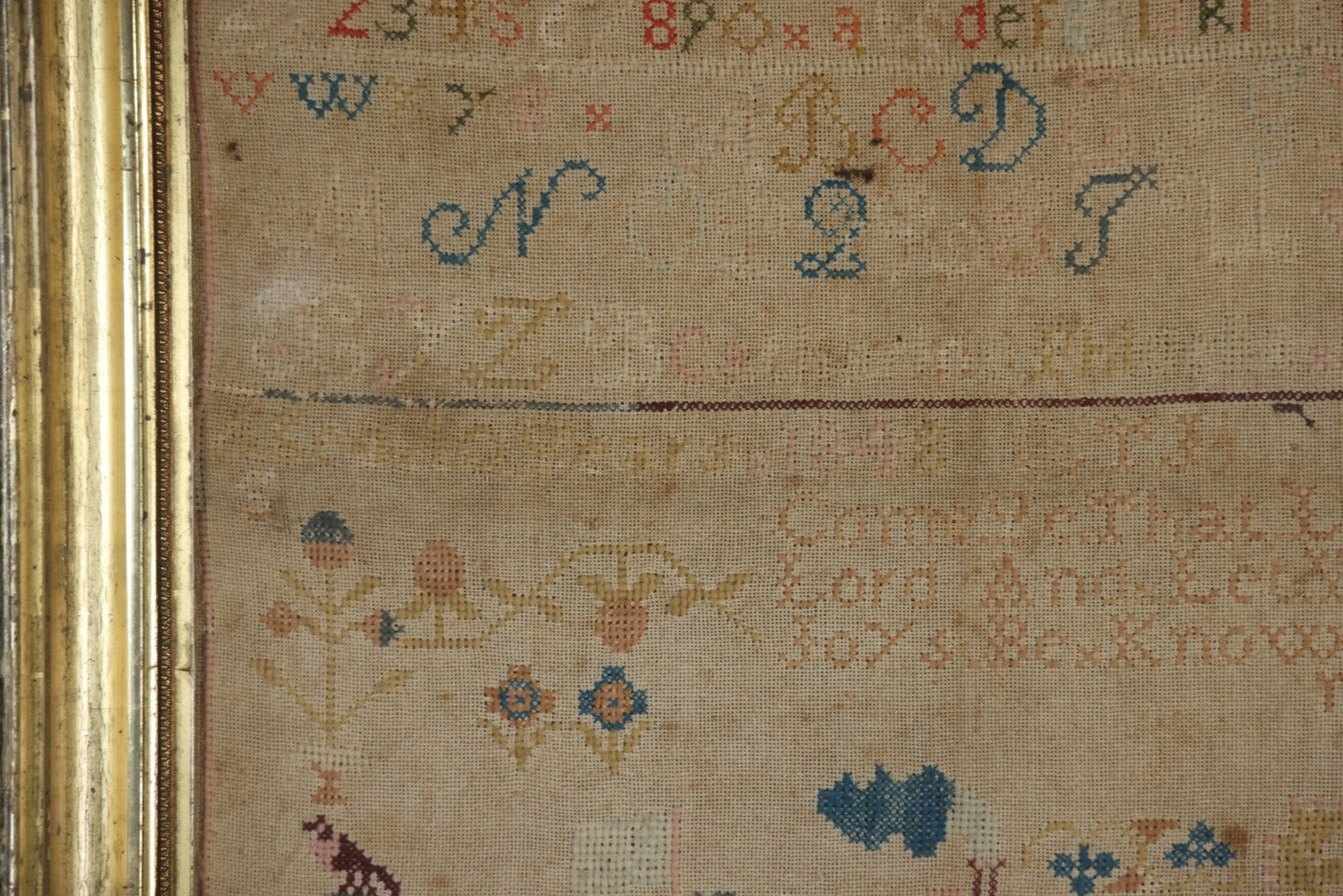 Antique Needlepoint Sampler, Steamship Erie Fire Commemoration And Memorial, Circa 1840s. 21-3/4" x 18-3/4"