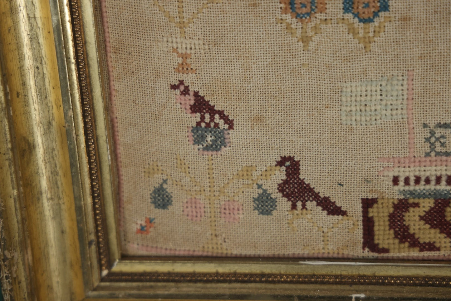 Antique Needlepoint Sampler, Steamship Erie Fire Commemoration And Memorial, Circa 1840s. 21-3/4" x 18-3/4"