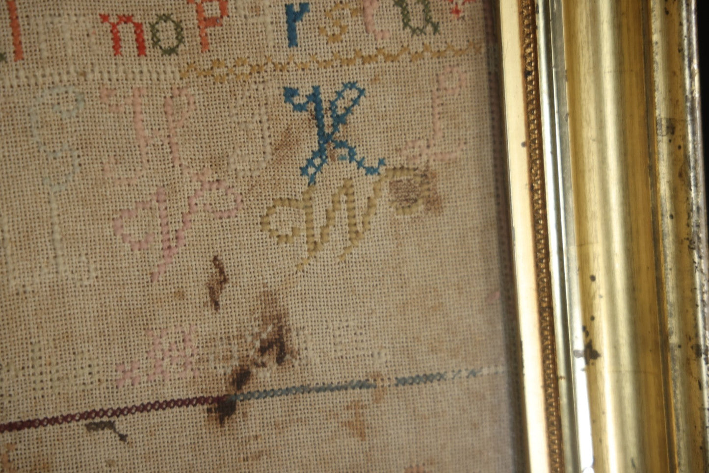 Antique Needlepoint Sampler, Steamship Erie Fire Commemoration And Memorial, Circa 1840s. 21-3/4" x 18-3/4"