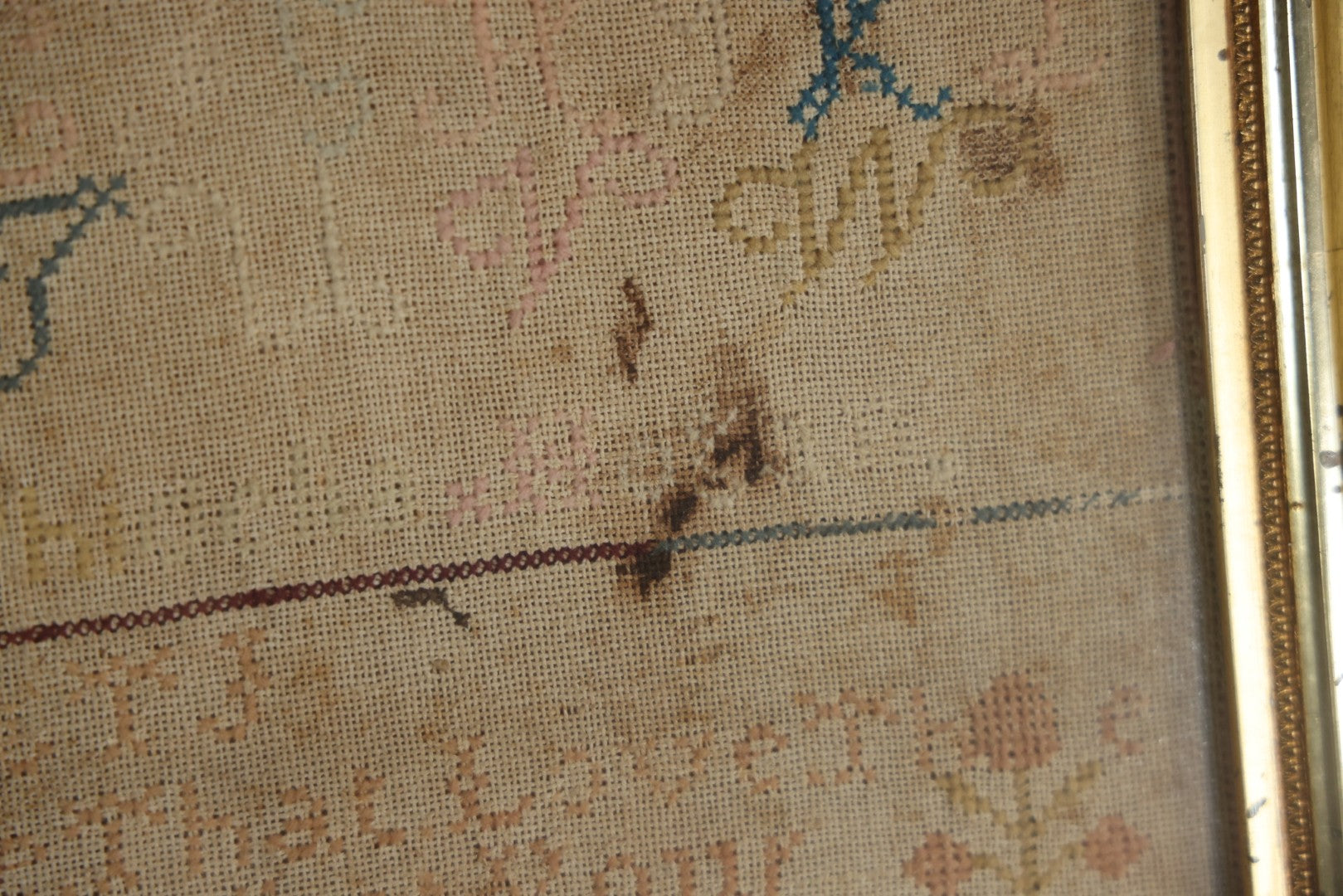 Antique Needlepoint Sampler, Steamship Erie Fire Commemoration And Memorial, Circa 1840s. 21-3/4" x 18-3/4"