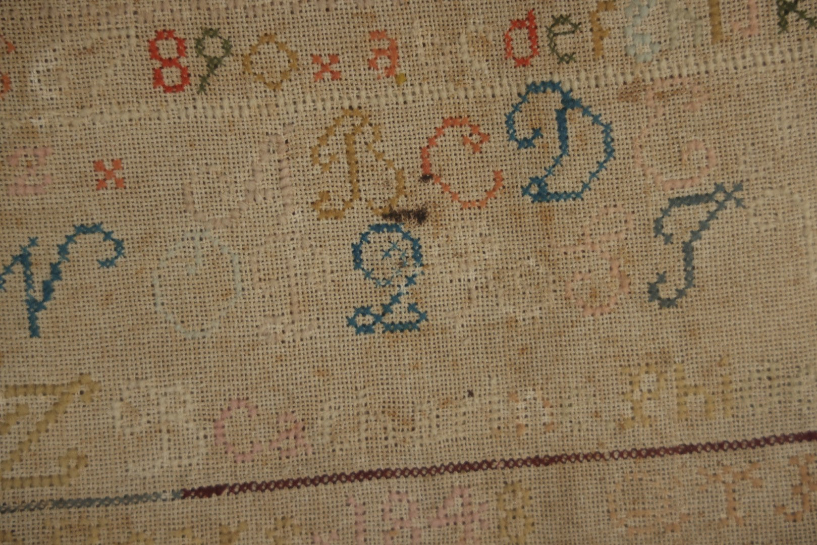 Antique Needlepoint Sampler, Steamship Erie Fire Commemoration And Memorial, Circa 1840s. 21-3/4" x 18-3/4"