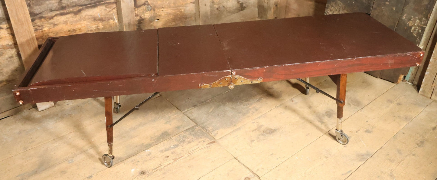 Antique Folding Traveling Embalming Table, Cooling Table, Gleason Board, Manufactured By Undertakers' Supply Co., Chicago, Dark Stain Finish