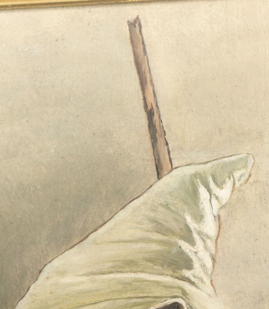 Lot 001 - Antique Painting On Board Of A Young Child In A Cloak With Seashell Brooch, Victorian Sentimental Painting, 15-3/4" x 18-3/4"