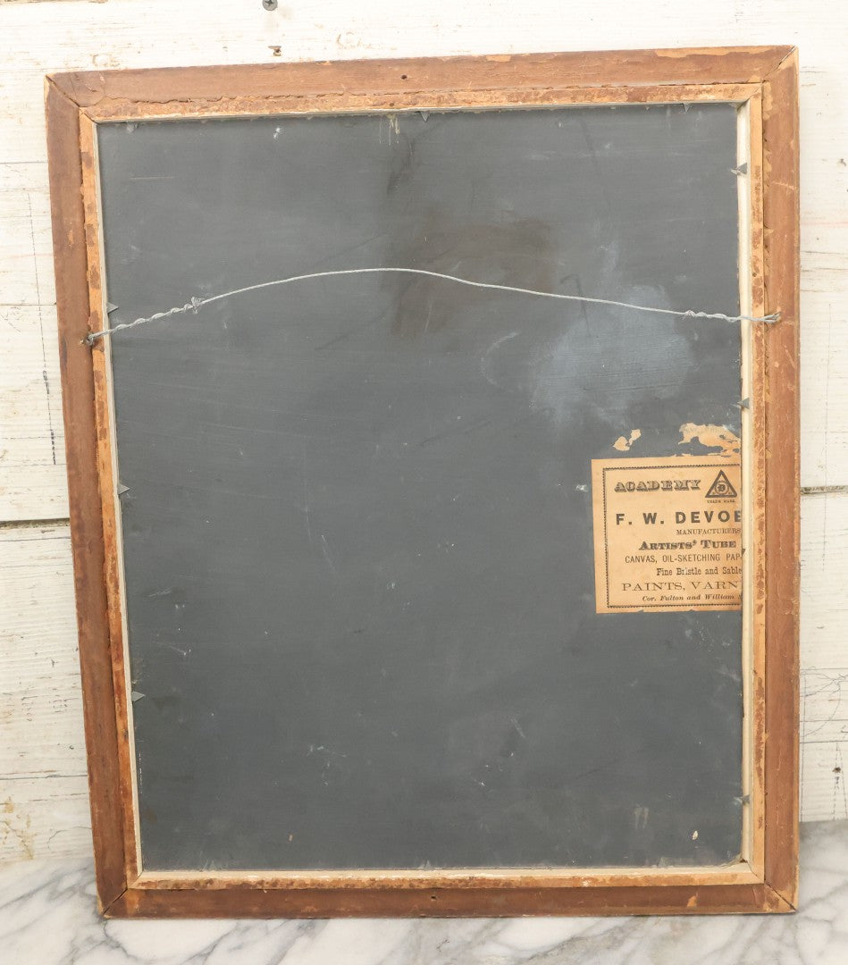 Lot 001 - Antique Painting On Board Of A Young Child In A Cloak With Seashell Brooch, Victorian Sentimental Painting, 15-3/4" x 18-3/4"