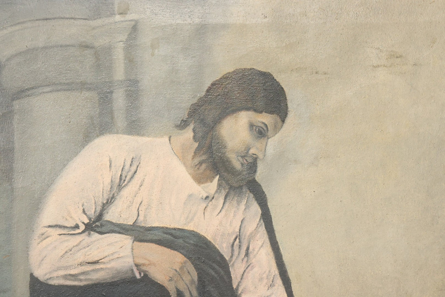 Lot 002 - Antique Oil On Canvas Painting Of Jesus Healing A Sick Child, Artist Signed, Dated 1896, 19-3/8" x 30-1/4"