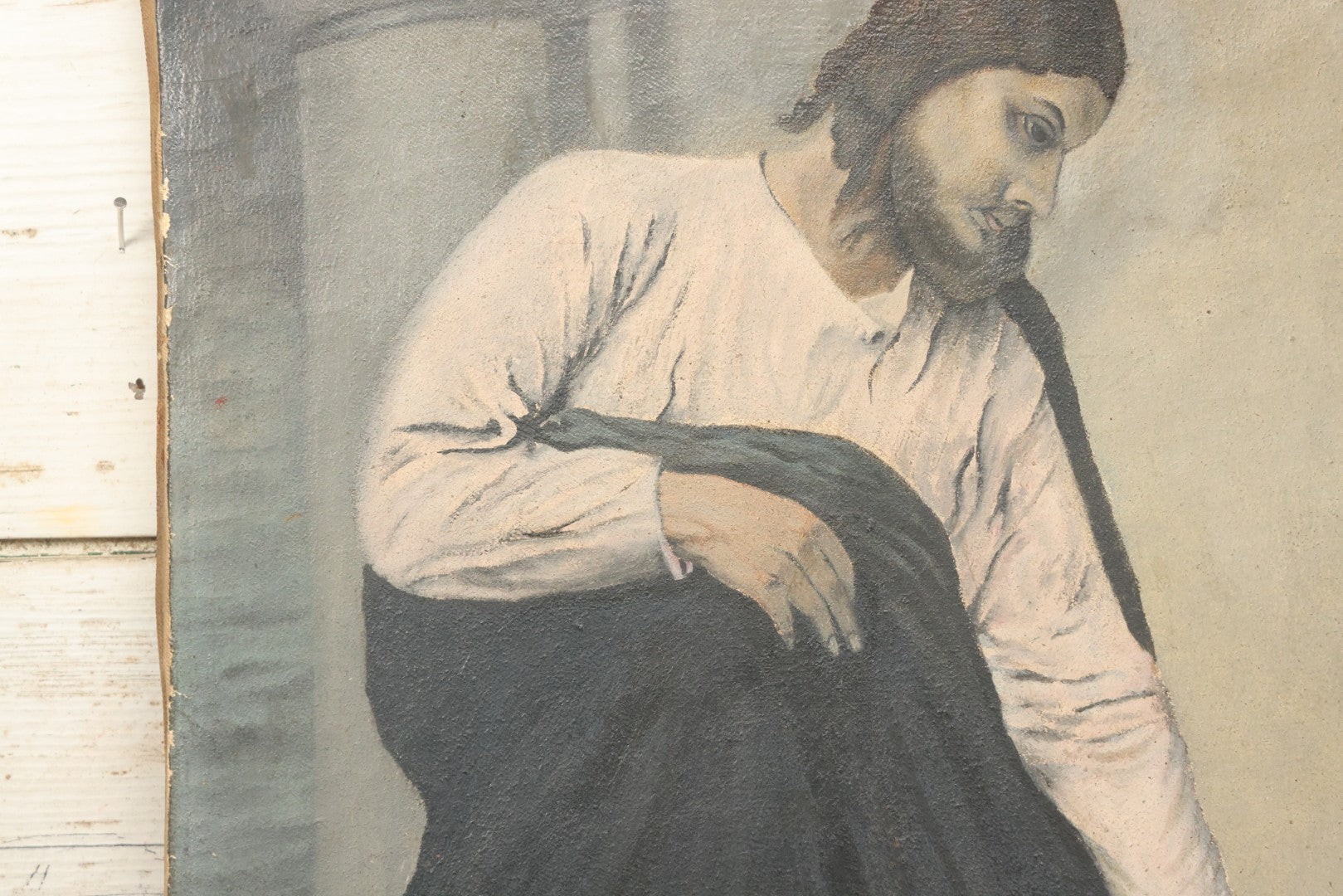 Lot 002 - Antique Oil On Canvas Painting Of Jesus Healing A Sick Child, Artist Signed, Dated 1896, 19-3/8" x 30-1/4"