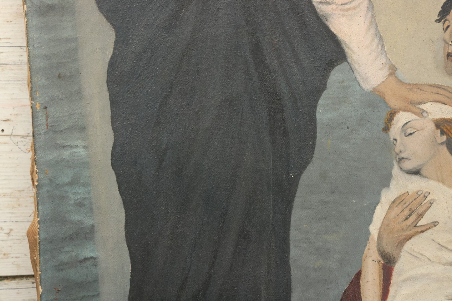 Lot 002 - Antique Oil On Canvas Painting Of Jesus Healing A Sick Child, Artist Signed, Dated 1896, 19-3/8" x 30-1/4"