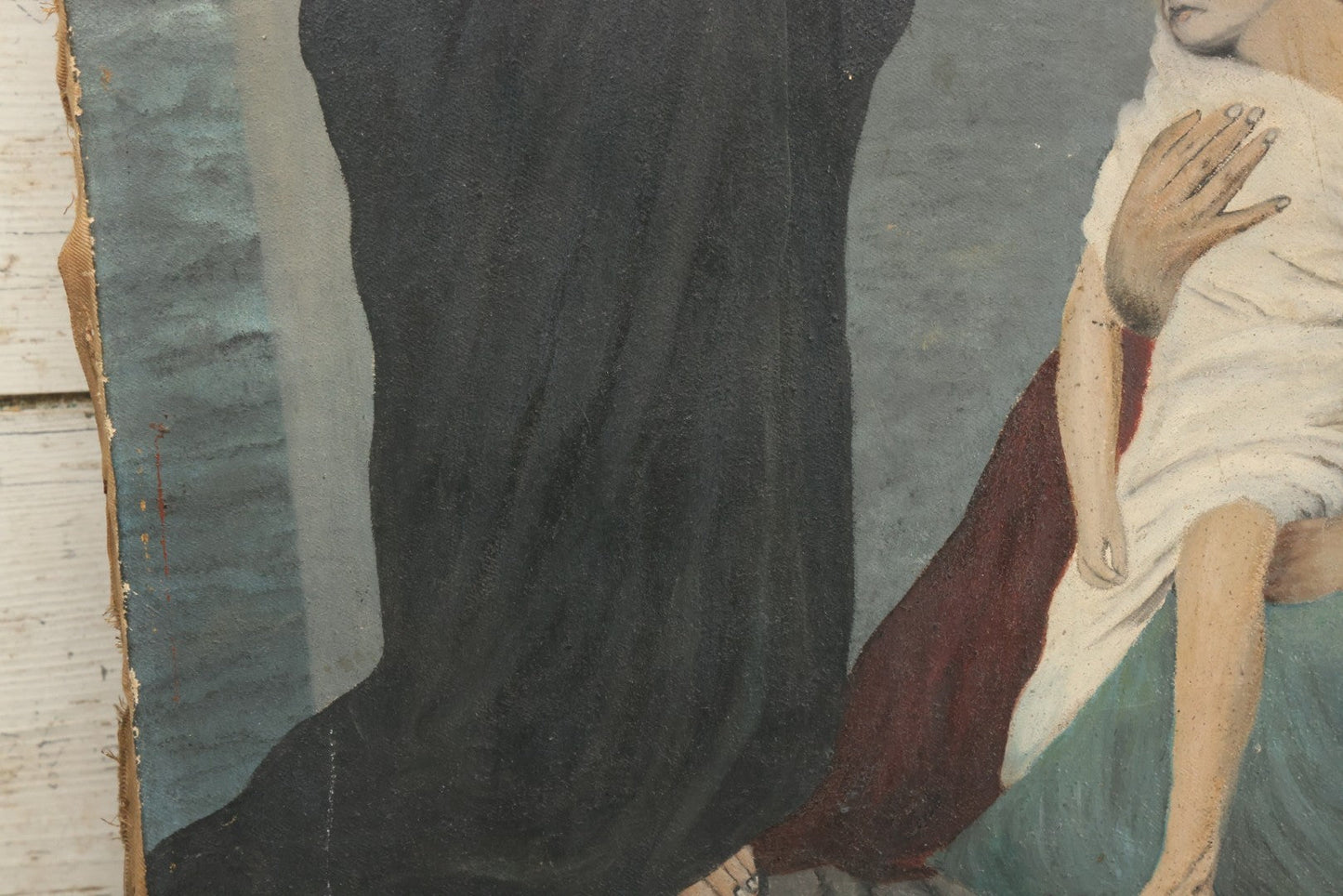 Lot 002 - Antique Oil On Canvas Painting Of Jesus Healing A Sick Child, Artist Signed, Dated 1896, 19-3/8" x 30-1/4"