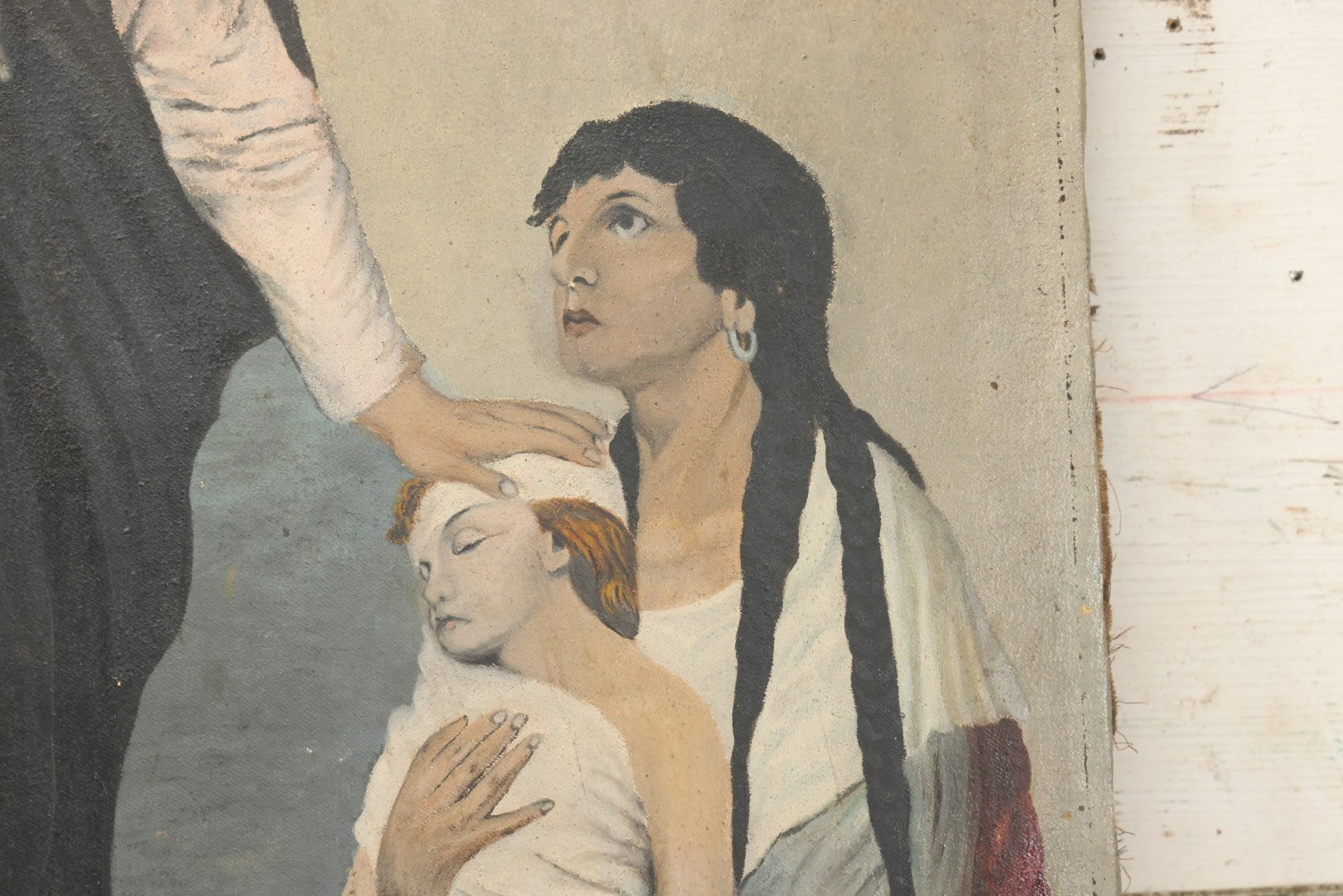 Lot 002 - Antique Oil On Canvas Painting Of Jesus Healing A Sick Child, Artist Signed, Dated 1896, 19-3/8" x 30-1/4"