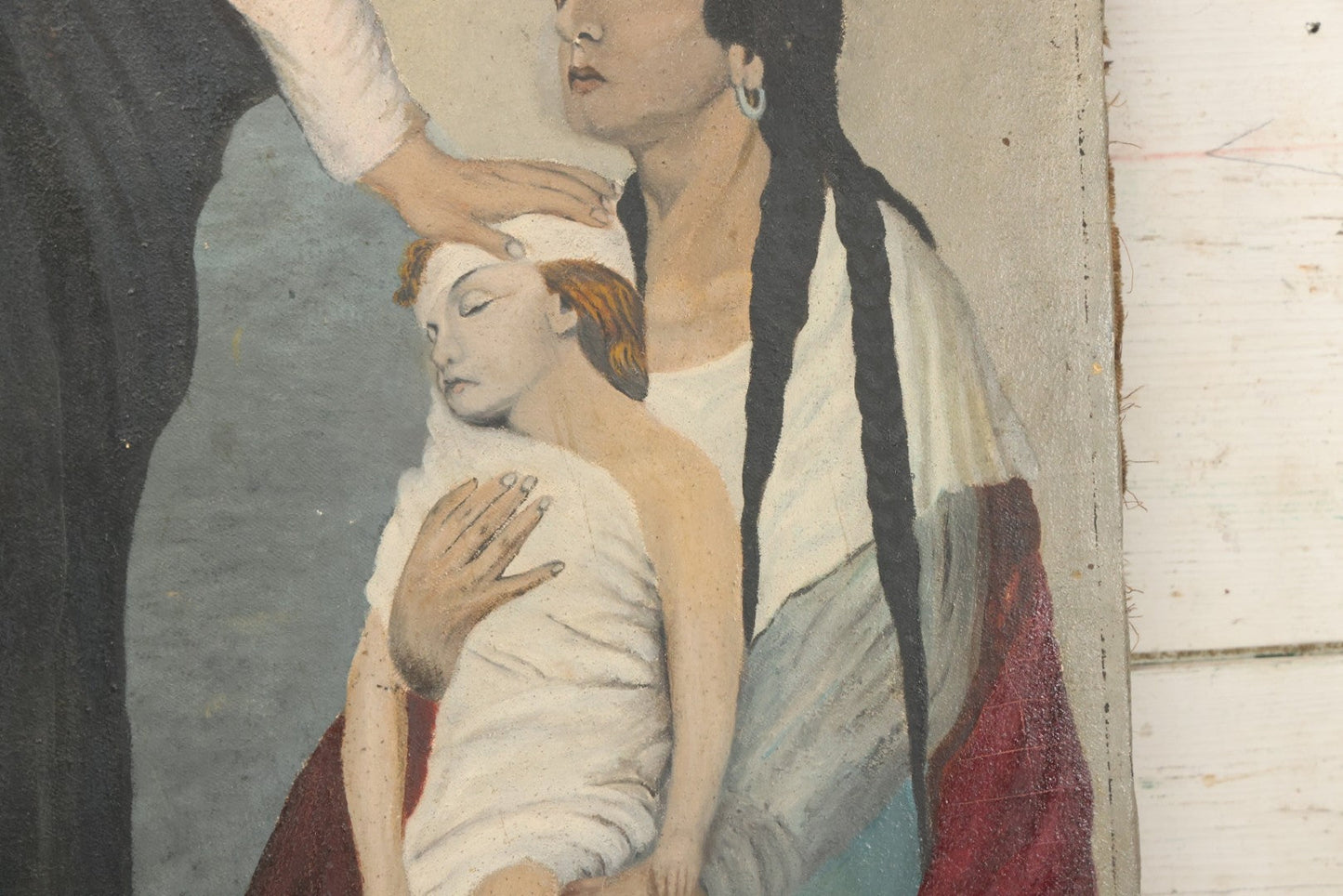 Lot 002 - Antique Oil On Canvas Painting Of Jesus Healing A Sick Child, Artist Signed, Dated 1896, 19-3/8" x 30-1/4"