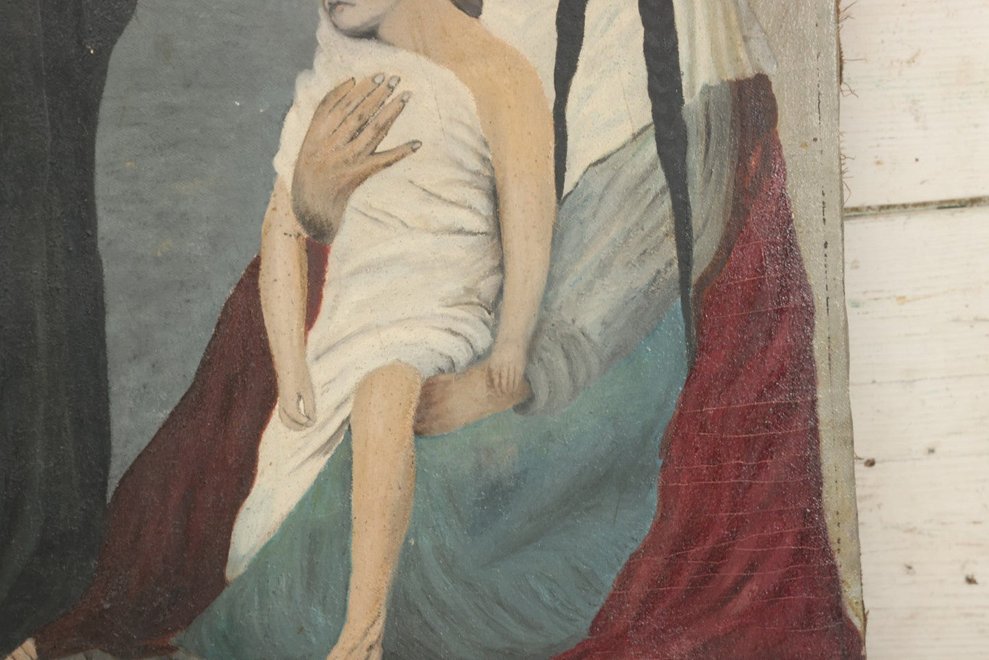 Lot 002 - Antique Oil On Canvas Painting Of Jesus Healing A Sick Child, Artist Signed, Dated 1896, 19-3/8" x 30-1/4"