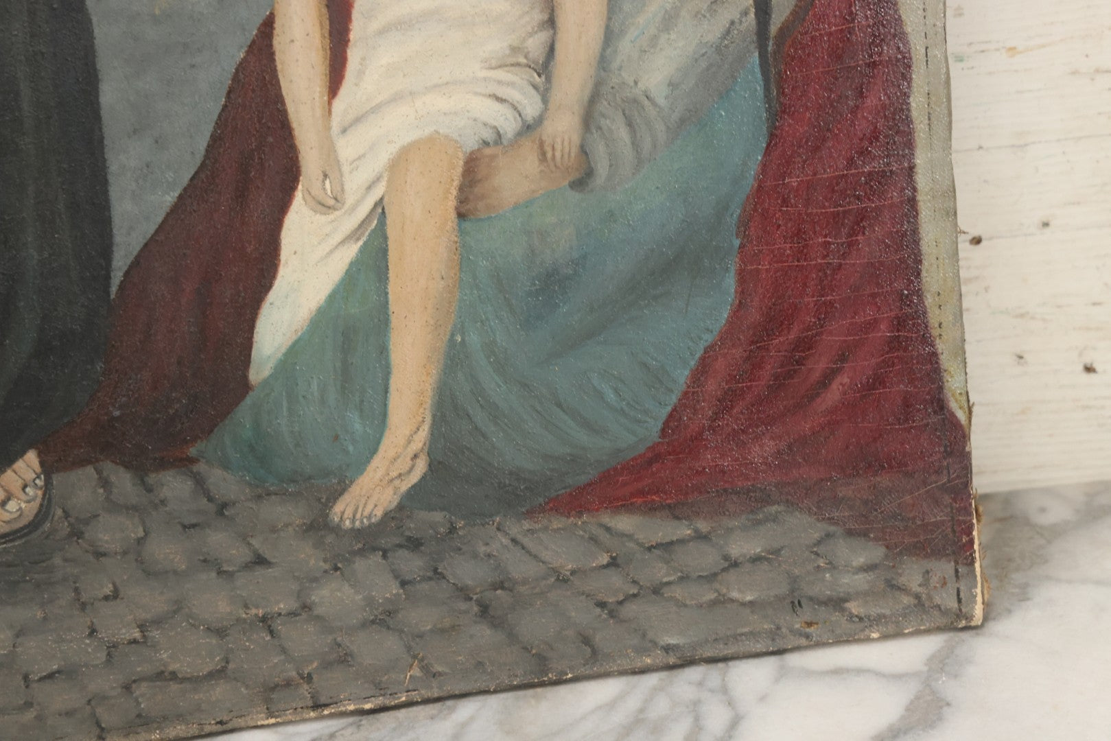 Lot 002 - Antique Oil On Canvas Painting Of Jesus Healing A Sick Child, Artist Signed, Dated 1896, 19-3/8" x 30-1/4"