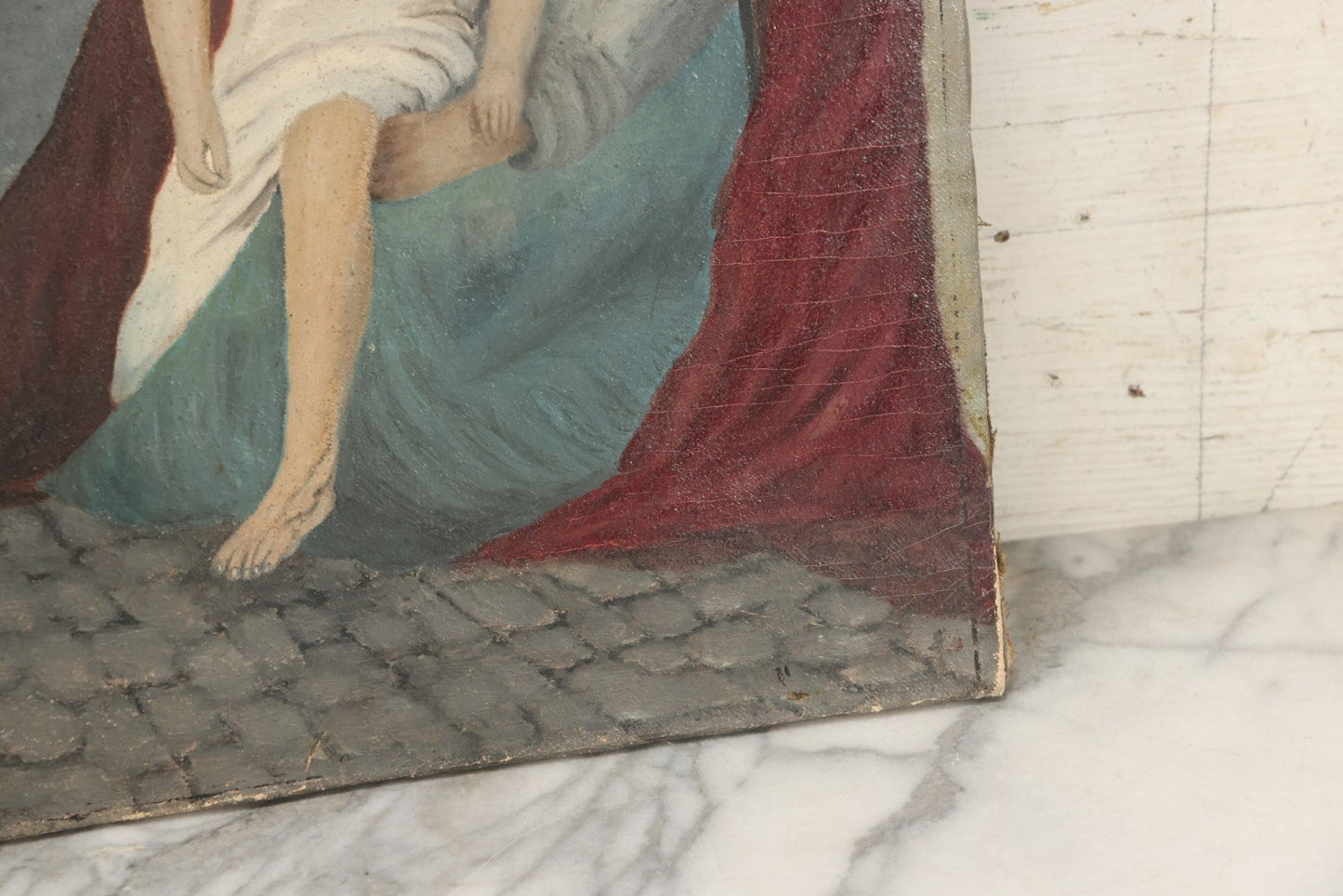 Lot 002 - Antique Oil On Canvas Painting Of Jesus Healing A Sick Child, Artist Signed, Dated 1896, 19-3/8" x 30-1/4"