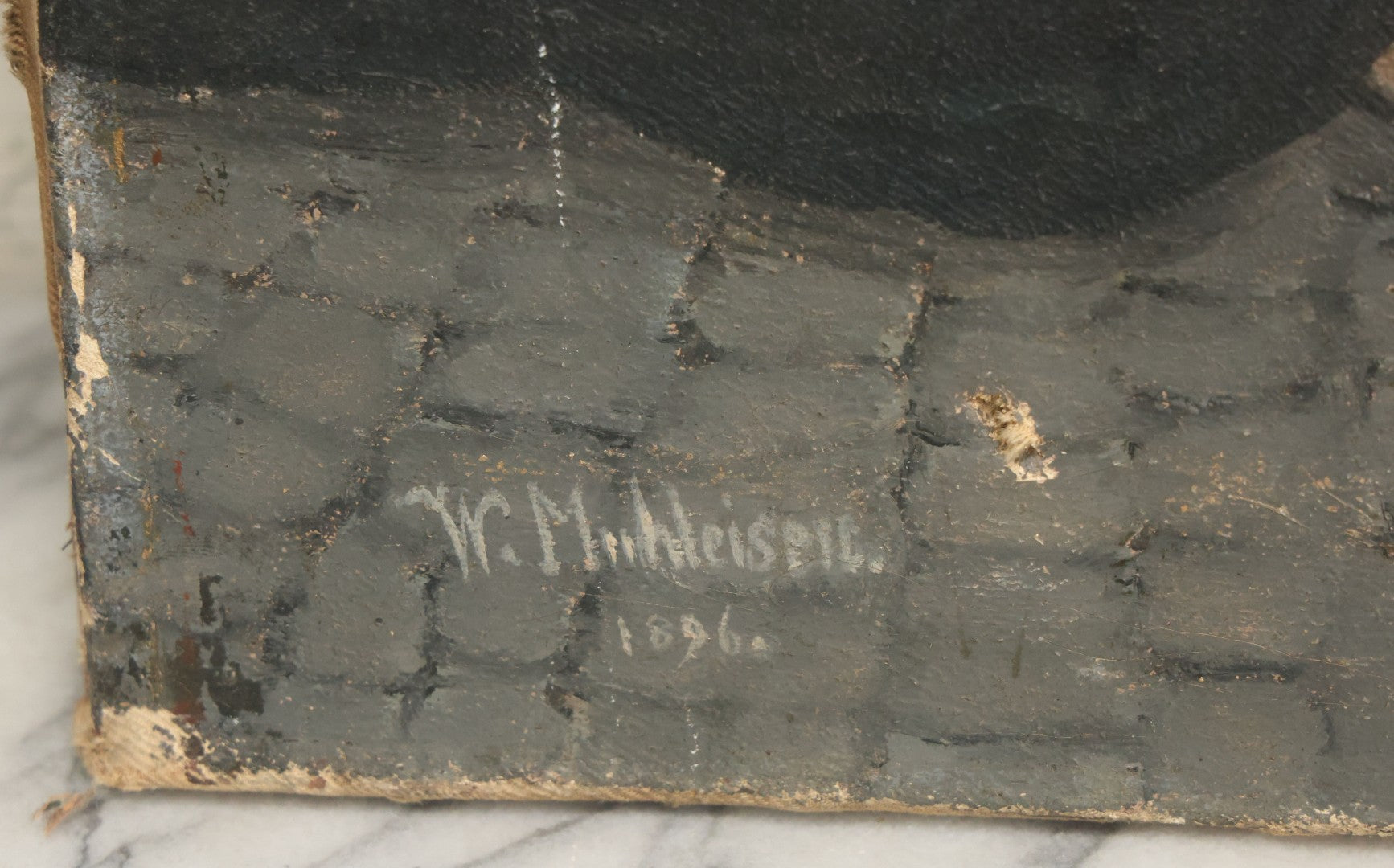 Lot 002 - Antique Oil On Canvas Painting Of Jesus Healing A Sick Child, Artist Signed, Dated 1896, 19-3/8" x 30-1/4"