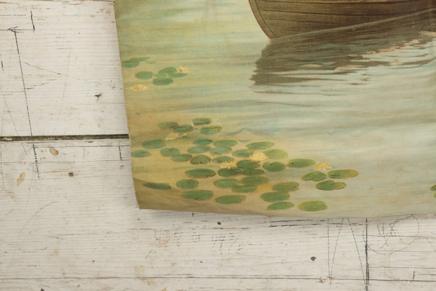 Lot 004 - Antique Lithograph On Linen Of A Woman Canoeing, Copyright 1904, 22-3/4" x 23"