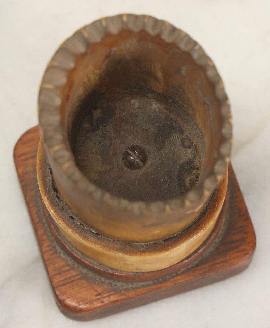 Lot 011 - Antique Folk Art Carved Horn Vessel On Wood Base