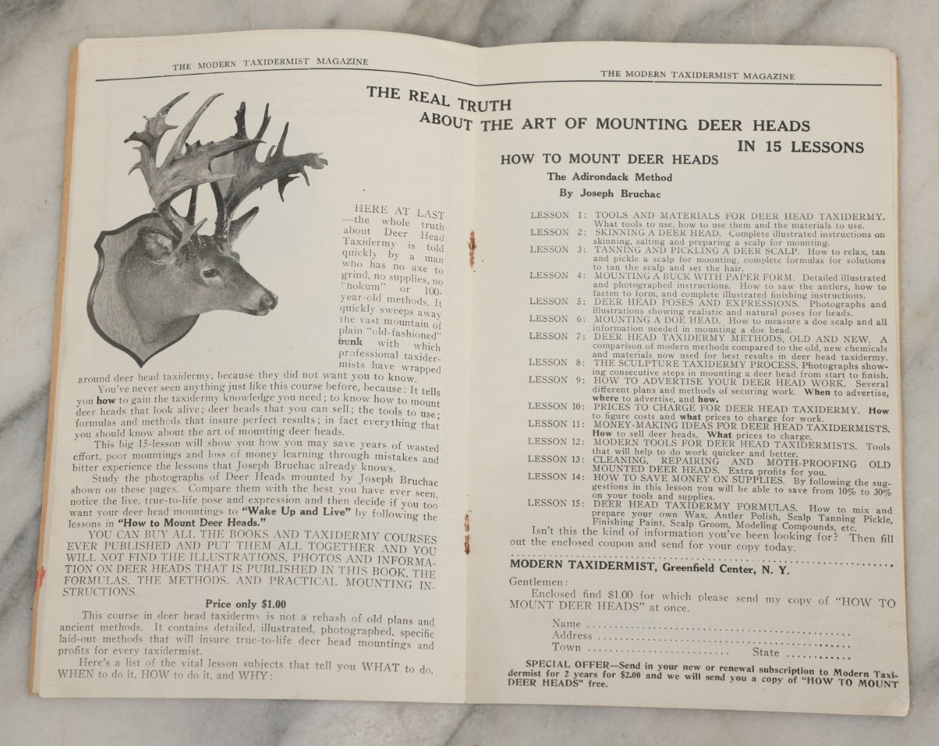 Lot 012 - Vintage "Modern Taxidermist" Magazine Booklet, October 1939, Volume 7, No. 40, Greenfield Center, N.Y.