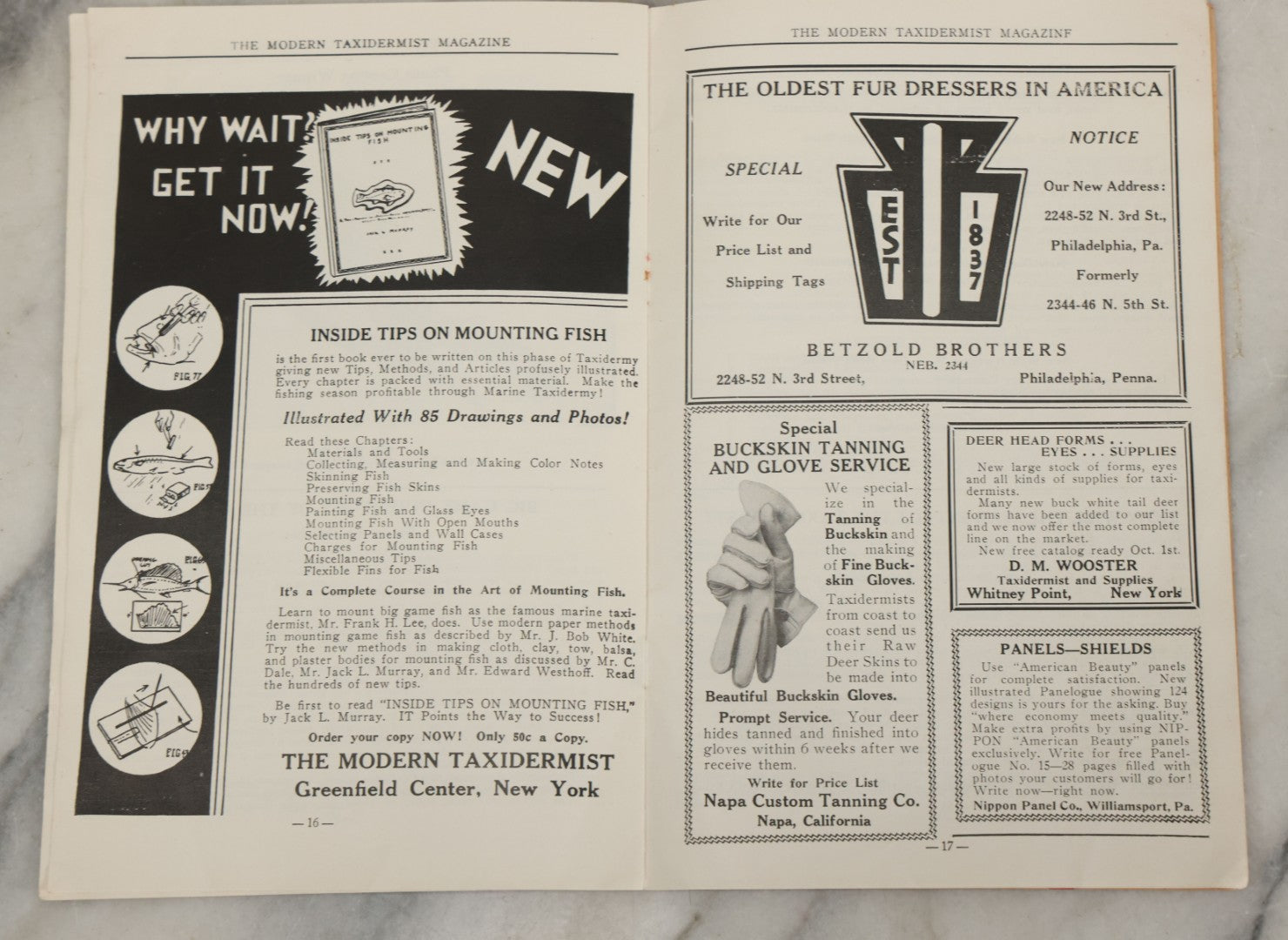 Lot 012 - Vintage "Modern Taxidermist" Magazine Booklet, October 1939, Volume 7, No. 40, Greenfield Center, N.Y.