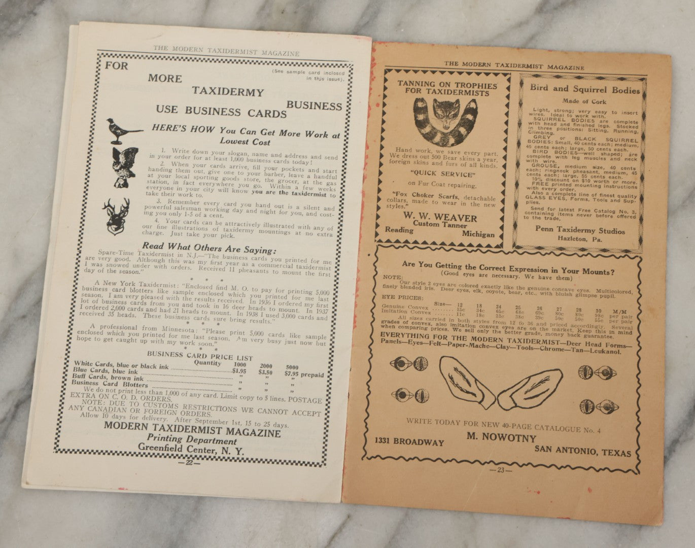 Lot 012 - Vintage "Modern Taxidermist" Magazine Booklet, October 1939, Volume 7, No. 40, Greenfield Center, N.Y.
