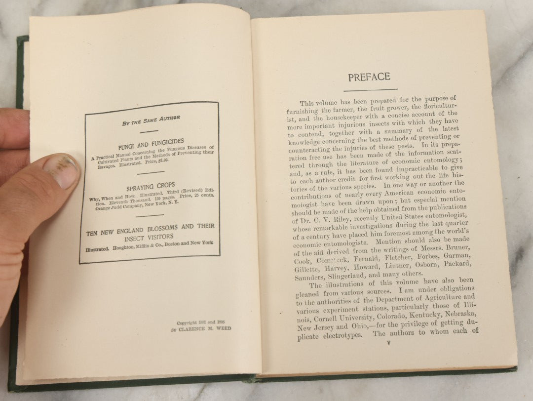 Lot 021 - "Insects And Insecticides: A Practical Manual Concerning Noxious Insects And The Methods Of Preventing Their Injuries" Antique Book By Clarence M. Weed, Illustrated, Second Revised Edition, Orange Judd Company, Publishers, New York, 1904