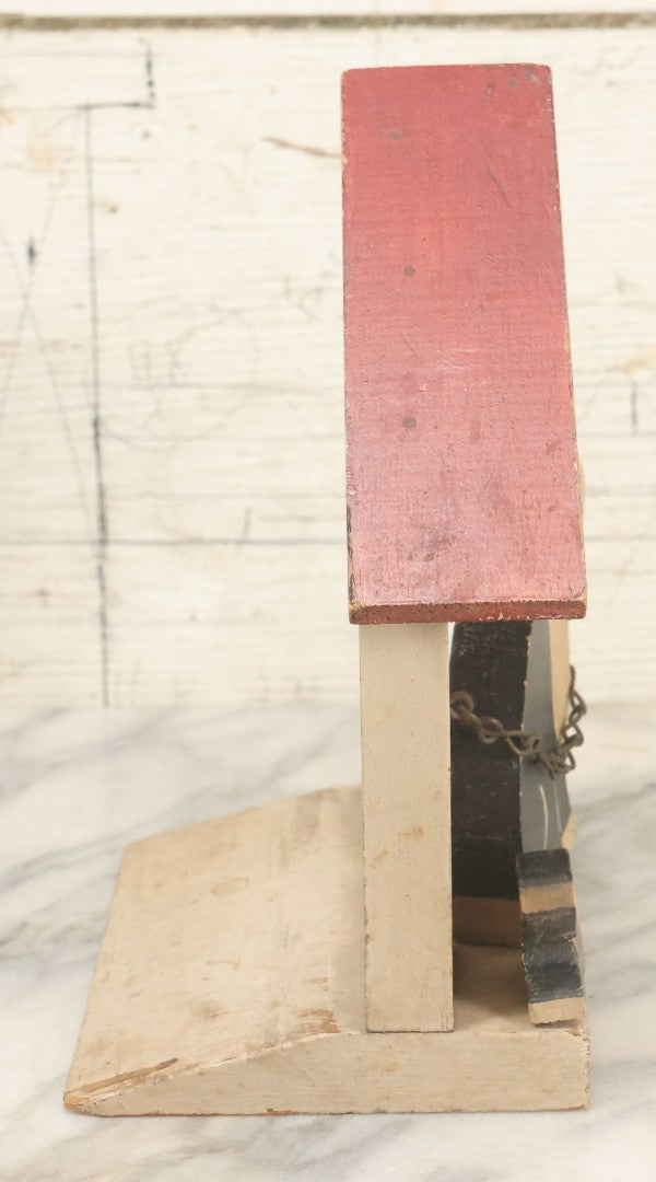 Lot 024 - Vintage Folk Art Boston Terrier Hand Painted, Hand Cut Wooden Door Stop With White House, Red Roof, Dog With Two Puppies