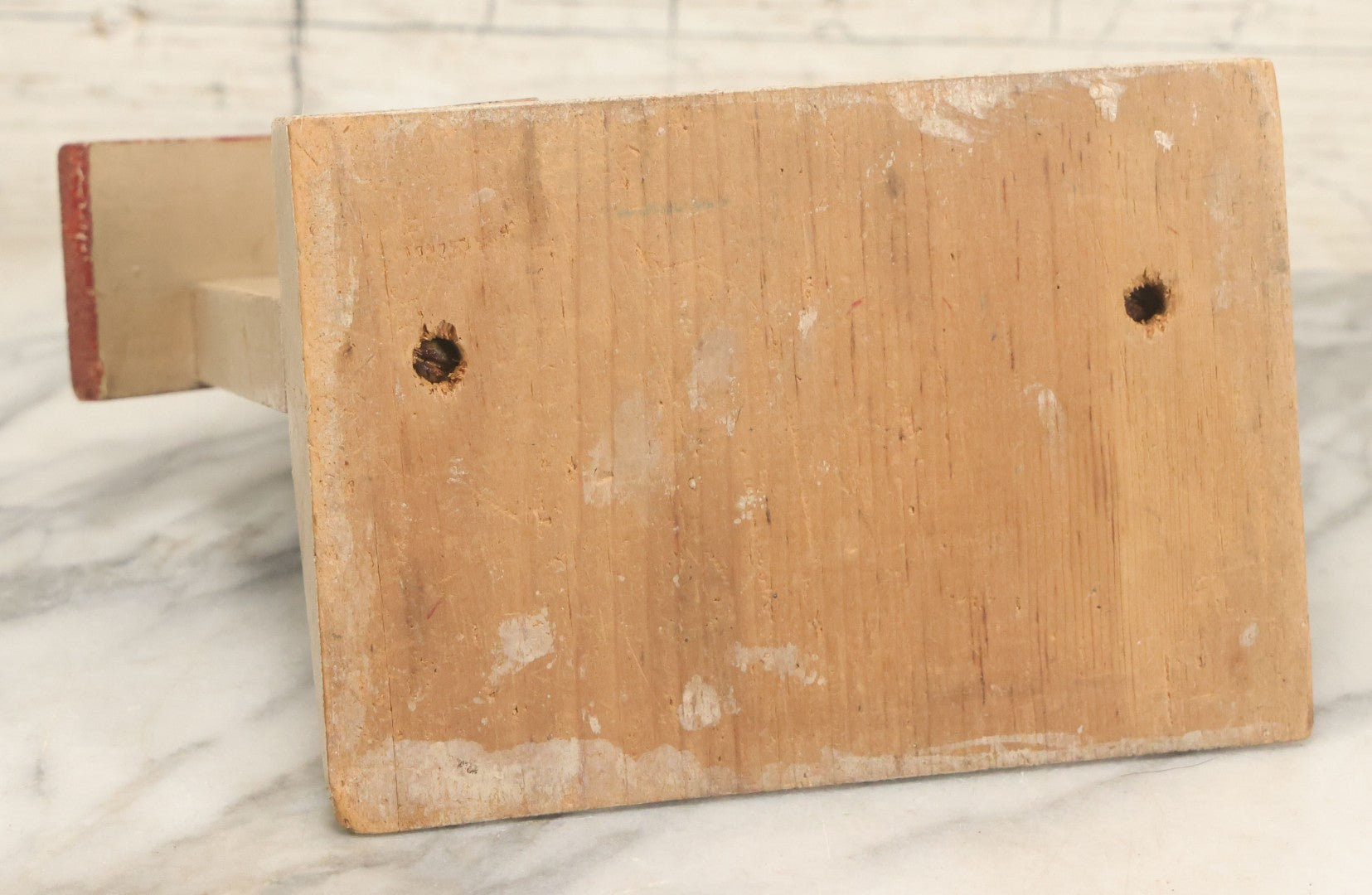 Lot 024 - Vintage Folk Art Boston Terrier Hand Painted, Hand Cut Wooden Door Stop With White House, Red Roof, Dog With Two Puppies