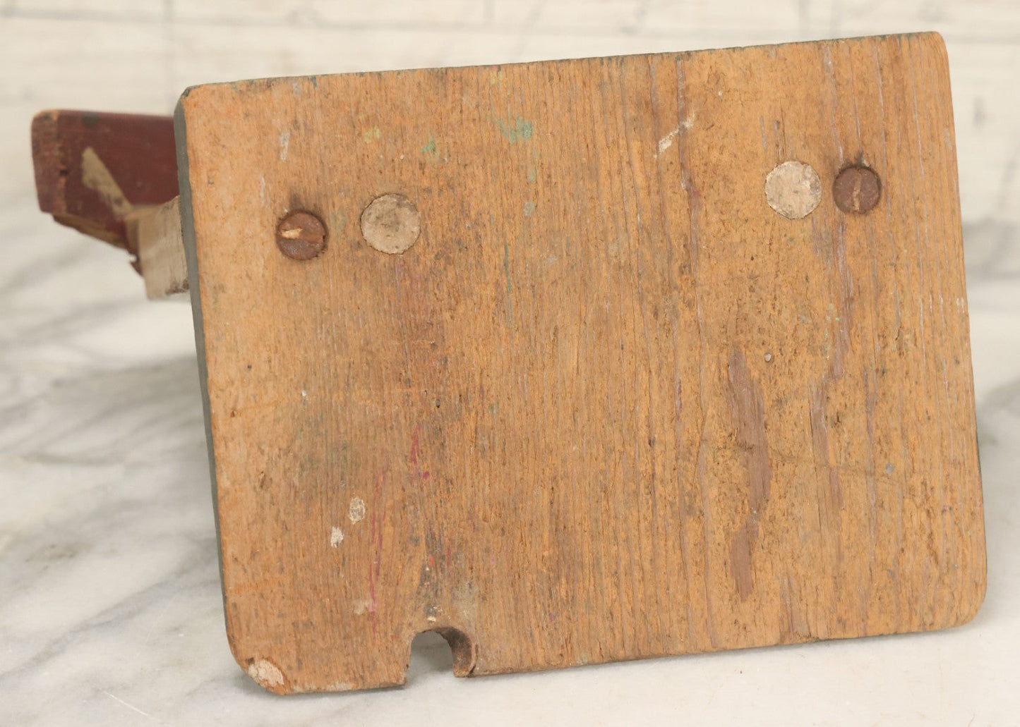 Lot 026 - Vintage Folk Art Spotty Dog Hand Painted, Hand Cut Wooden Door Stop With White House, Red Roof, Note Damage To Roof