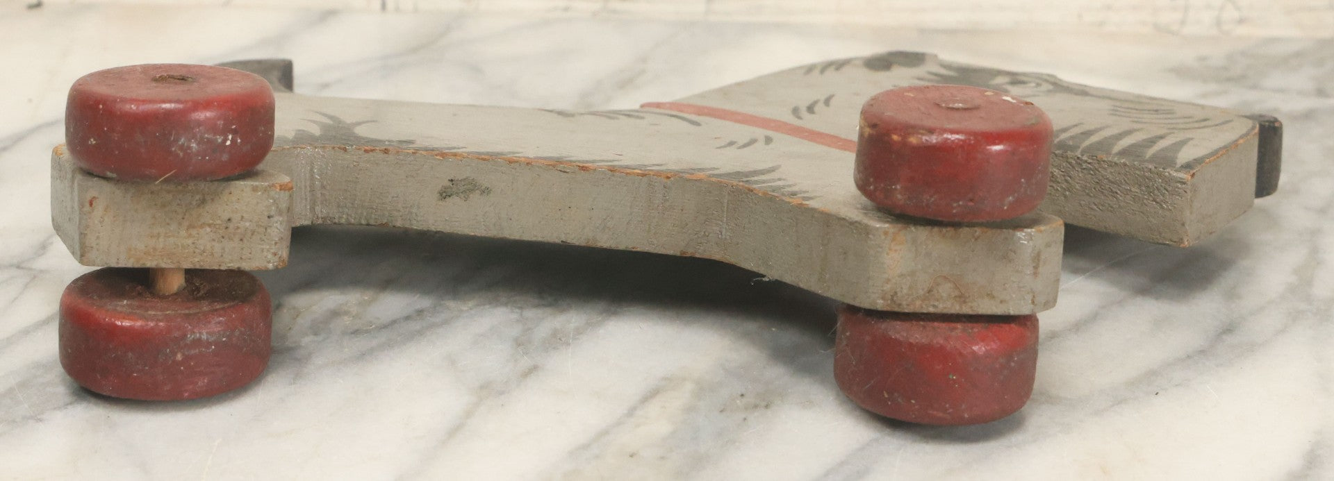 Lot 027 - Vintage Folk Art Hand Painted, Hand Cut Wooden Scottie Dog Rolling Toy