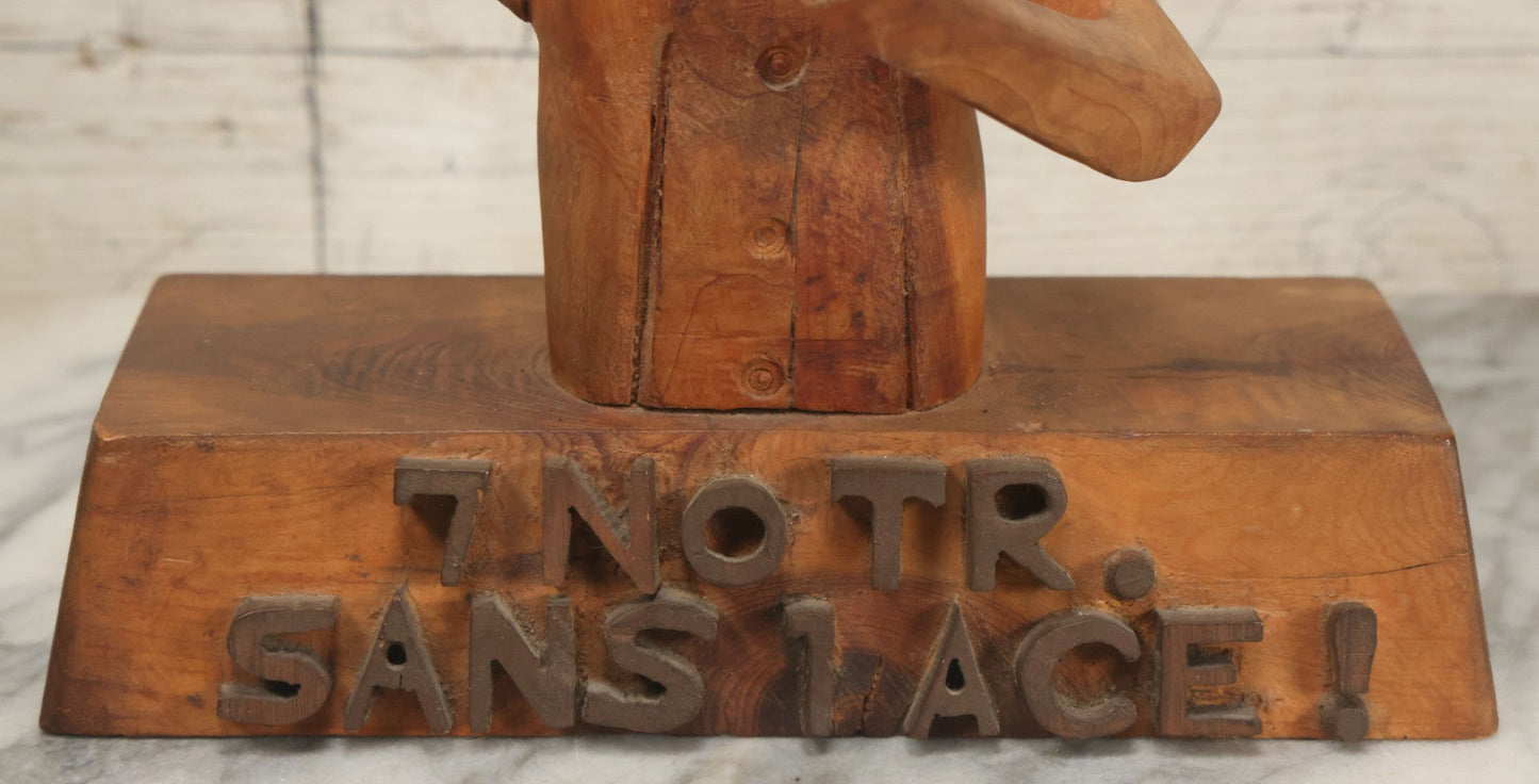 Lot 031 - Vintage Folk Art Hand Carved Wooden Card Playing Figure, "7 No Trump Sans 1 Ace" Bridge Hand Gamble