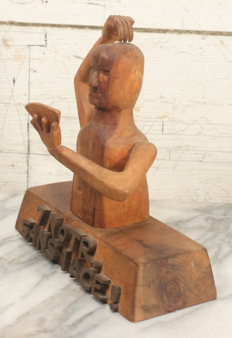 Lot 031 - Vintage Folk Art Hand Carved Wooden Card Playing Figure, "7 No Trump Sans 1 Ace" Bridge Hand Gamble