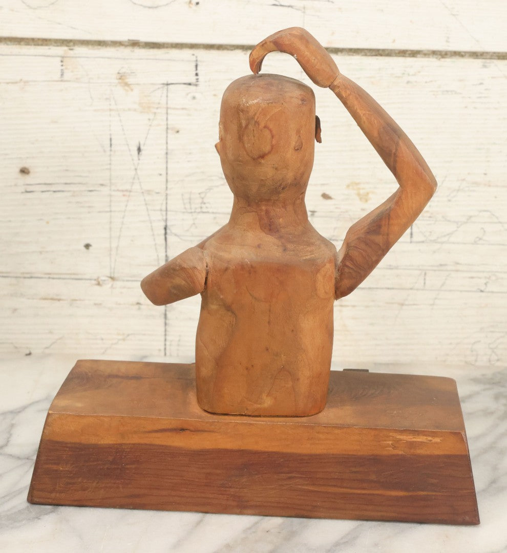 Lot 031 - Vintage Folk Art Hand Carved Wooden Card Playing Figure, "7 No Trump Sans 1 Ace" Bridge Hand Gamble