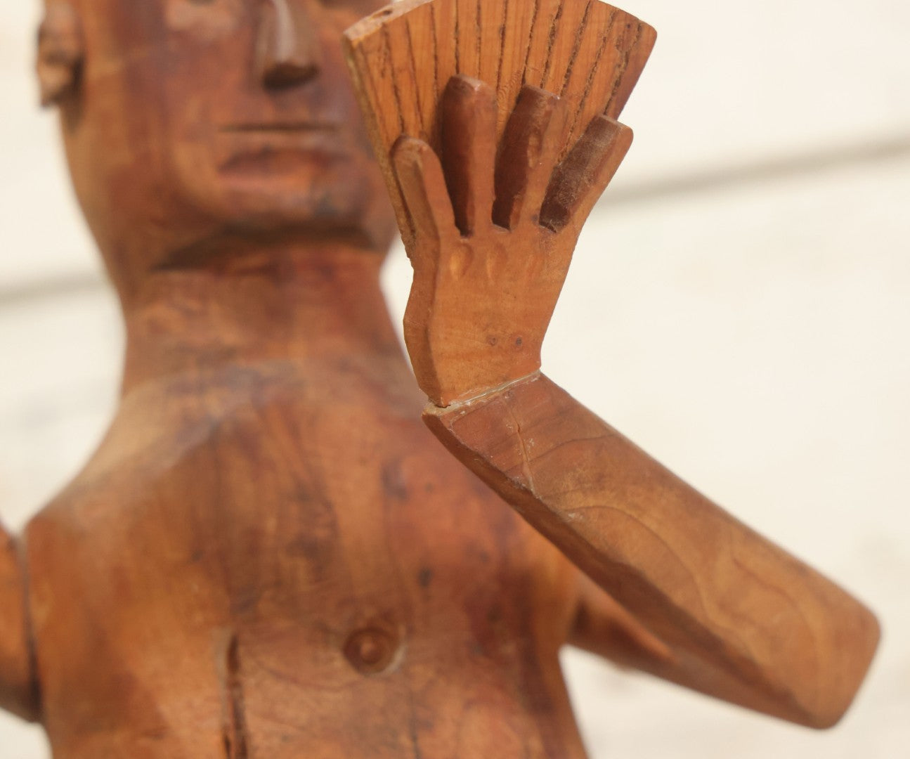 Lot 031 - Vintage Folk Art Hand Carved Wooden Card Playing Figure, "7 No Trump Sans 1 Ace" Bridge Hand Gamble