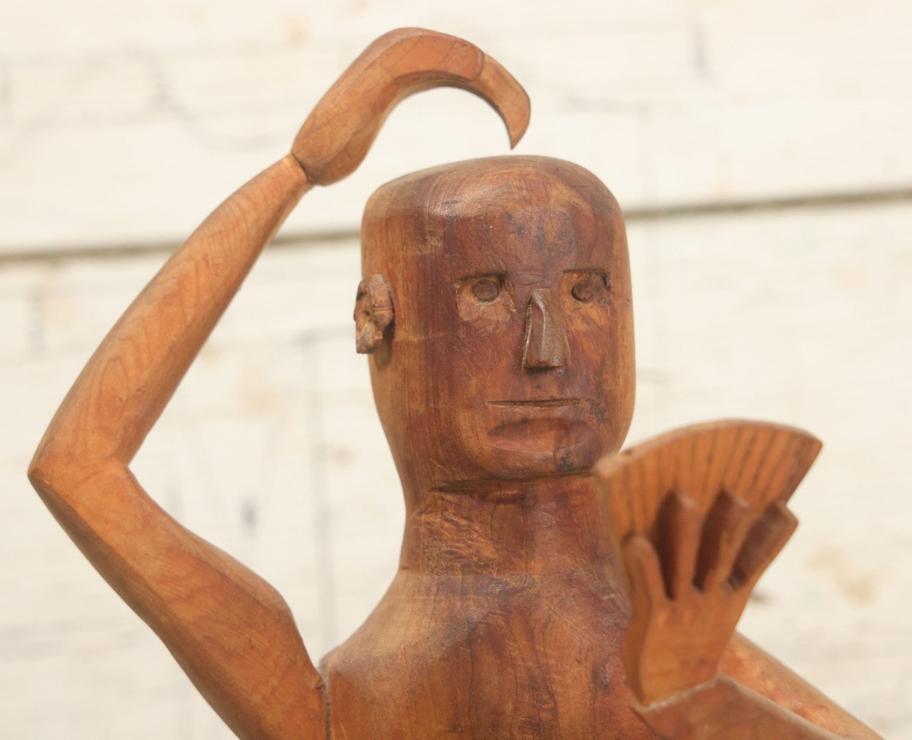 Lot 031 - Vintage Folk Art Hand Carved Wooden Card Playing Figure, "7 No Trump Sans 1 Ace" Bridge Hand Gamble