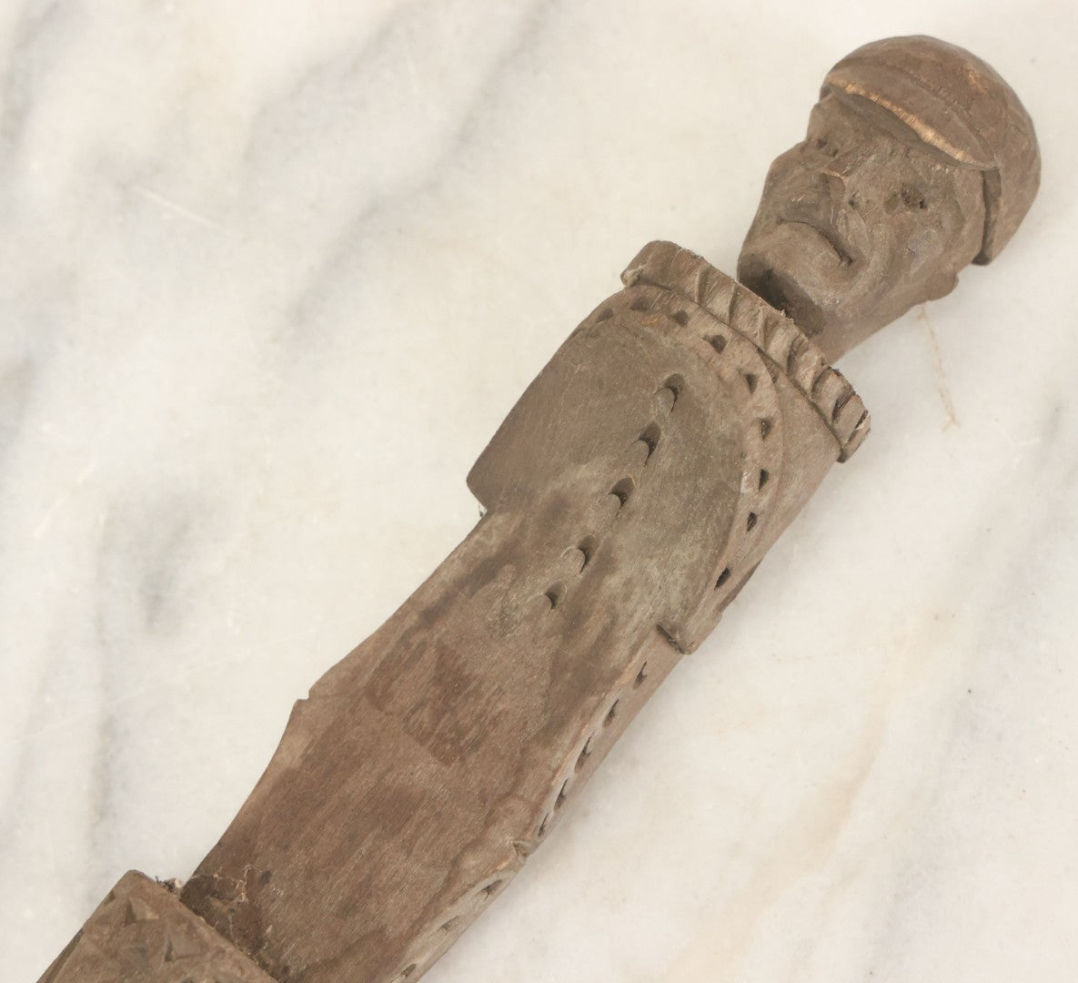 Lot 032 - Vintage Folk Art Hand Carved Wooden Fragment With Man In Cap, Possibly From A Piece Of Furniture, Walking Stick