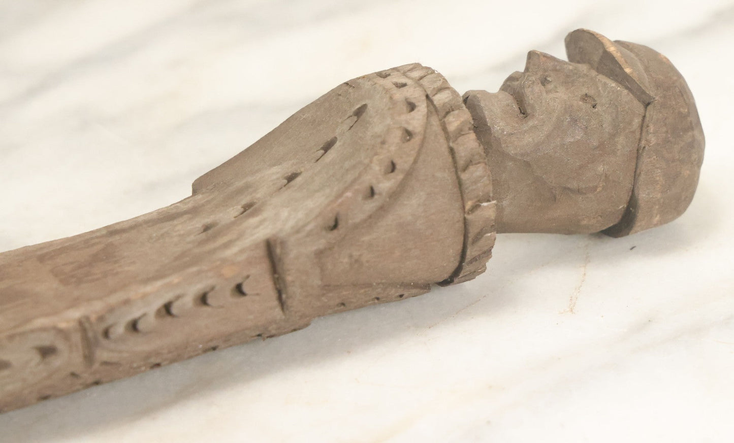 Lot 032 - Vintage Folk Art Hand Carved Wooden Fragment With Man In Cap, Possibly From A Piece Of Furniture, Walking Stick