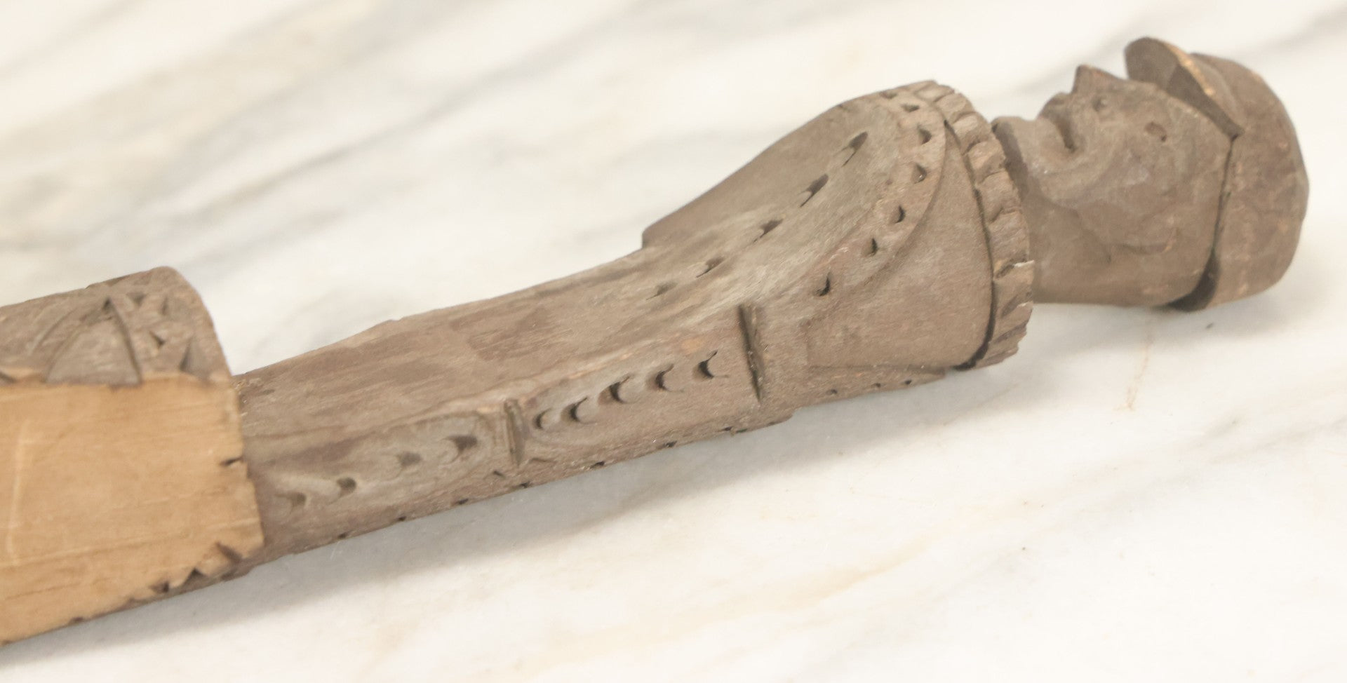 Lot 032 - Vintage Folk Art Hand Carved Wooden Fragment With Man In Cap, Possibly From A Piece Of Furniture, Walking Stick