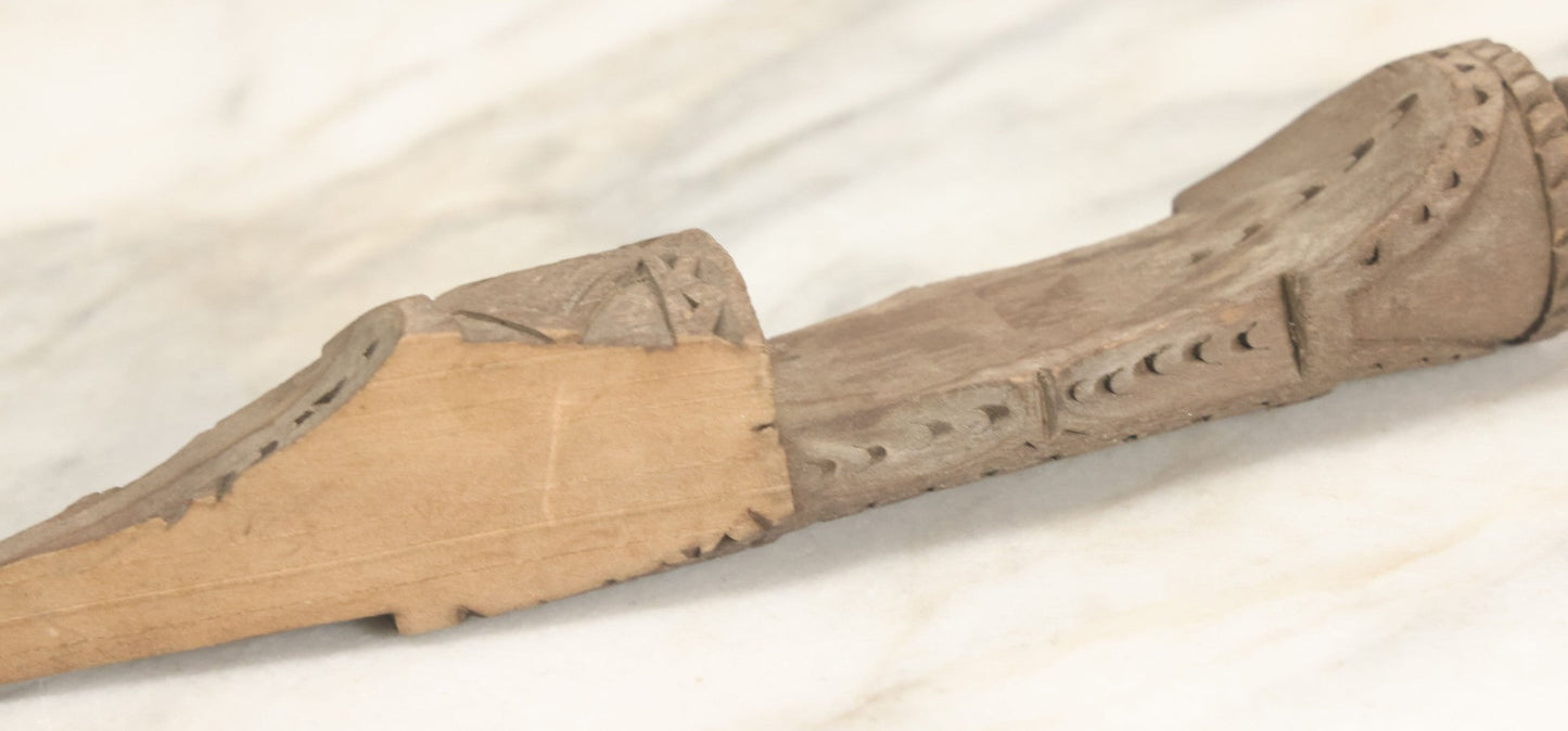 Lot 032 - Vintage Folk Art Hand Carved Wooden Fragment With Man In Cap, Possibly From A Piece Of Furniture, Walking Stick