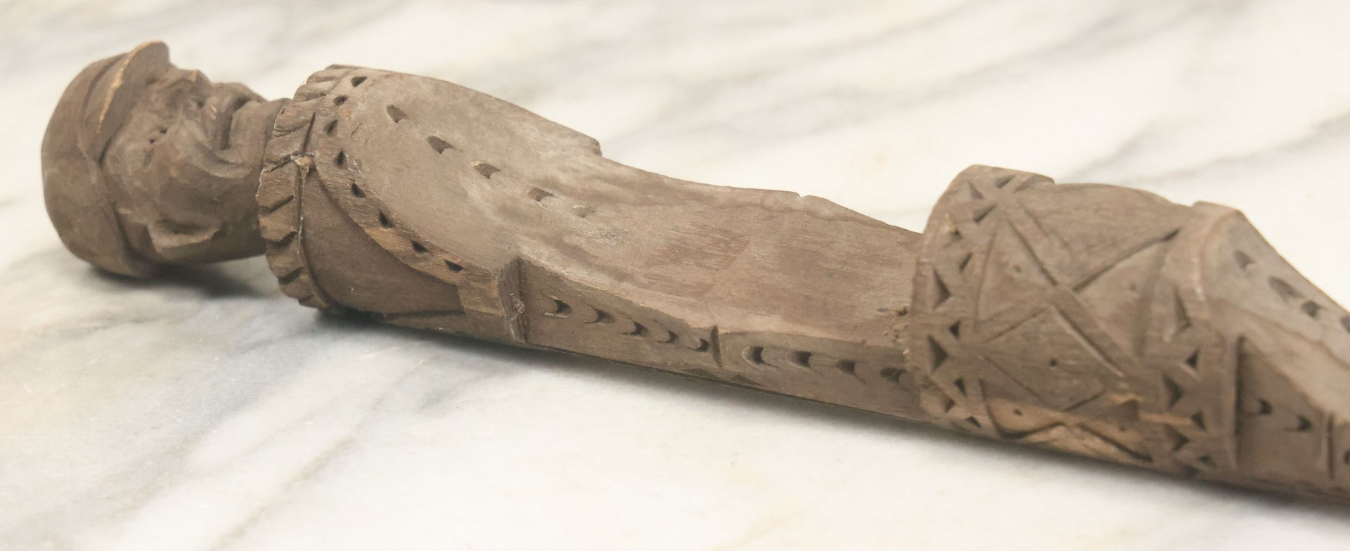 Lot 032 - Vintage Folk Art Hand Carved Wooden Fragment With Man In Cap, Possibly From A Piece Of Furniture, Walking Stick