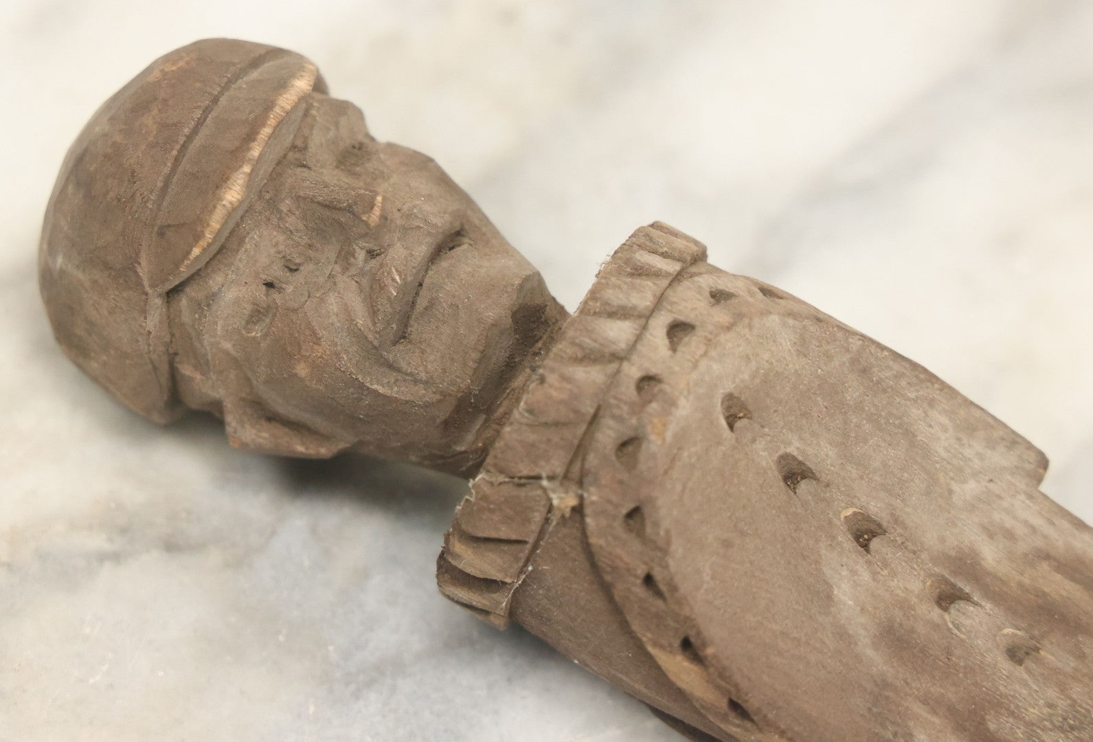 Lot 032 - Vintage Folk Art Hand Carved Wooden Fragment With Man In Cap, Possibly From A Piece Of Furniture, Walking Stick